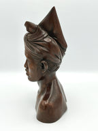 Vintage Malaysian Hard Wood Bust Sculpture w/ Headdress
