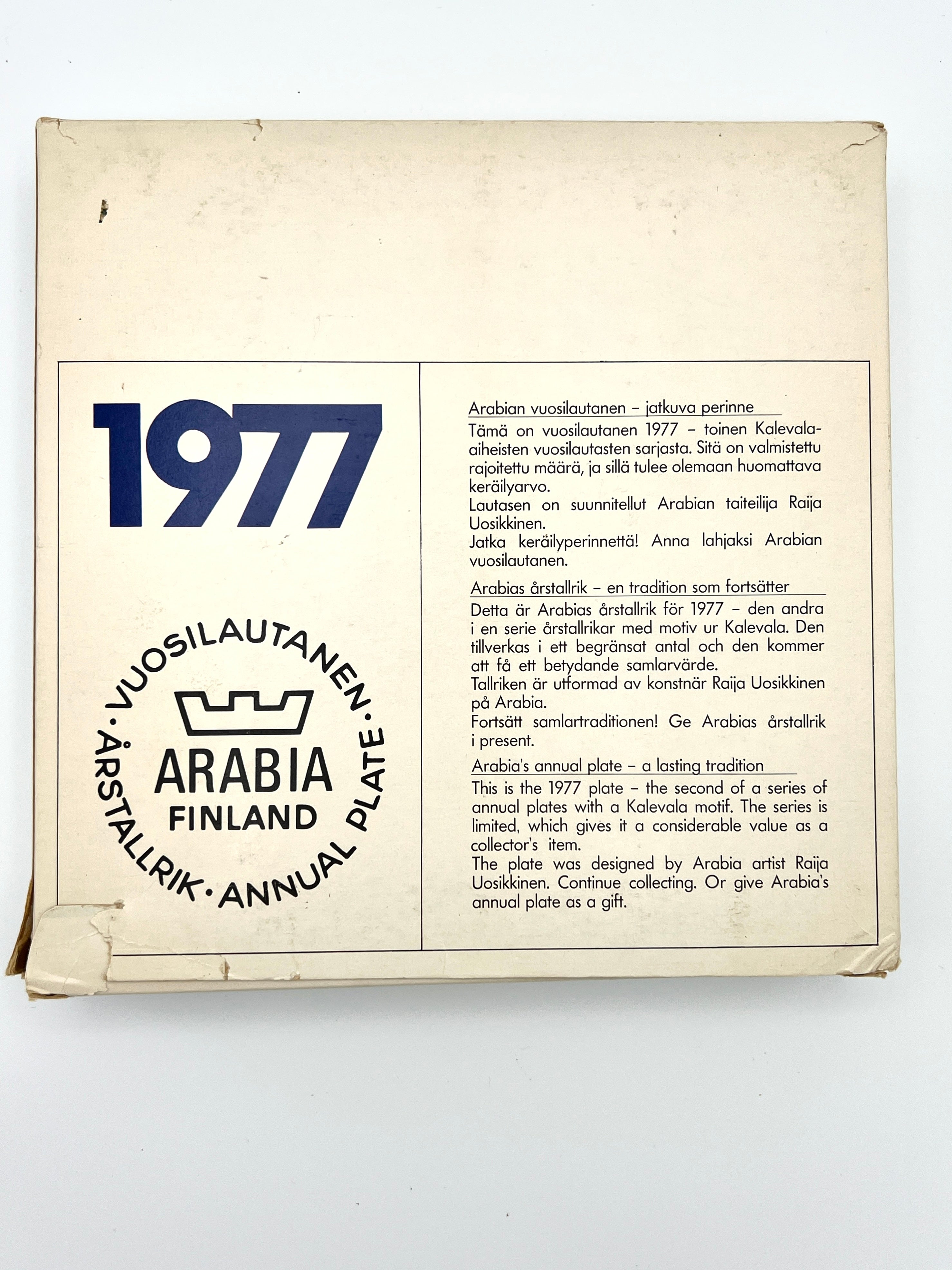1977 Arabia's Annual Collectible Plate Artist Raija Uosikkinen