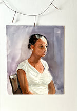Load image into Gallery viewer, Original Signed Watercolor Portrait Seated African American Woman
