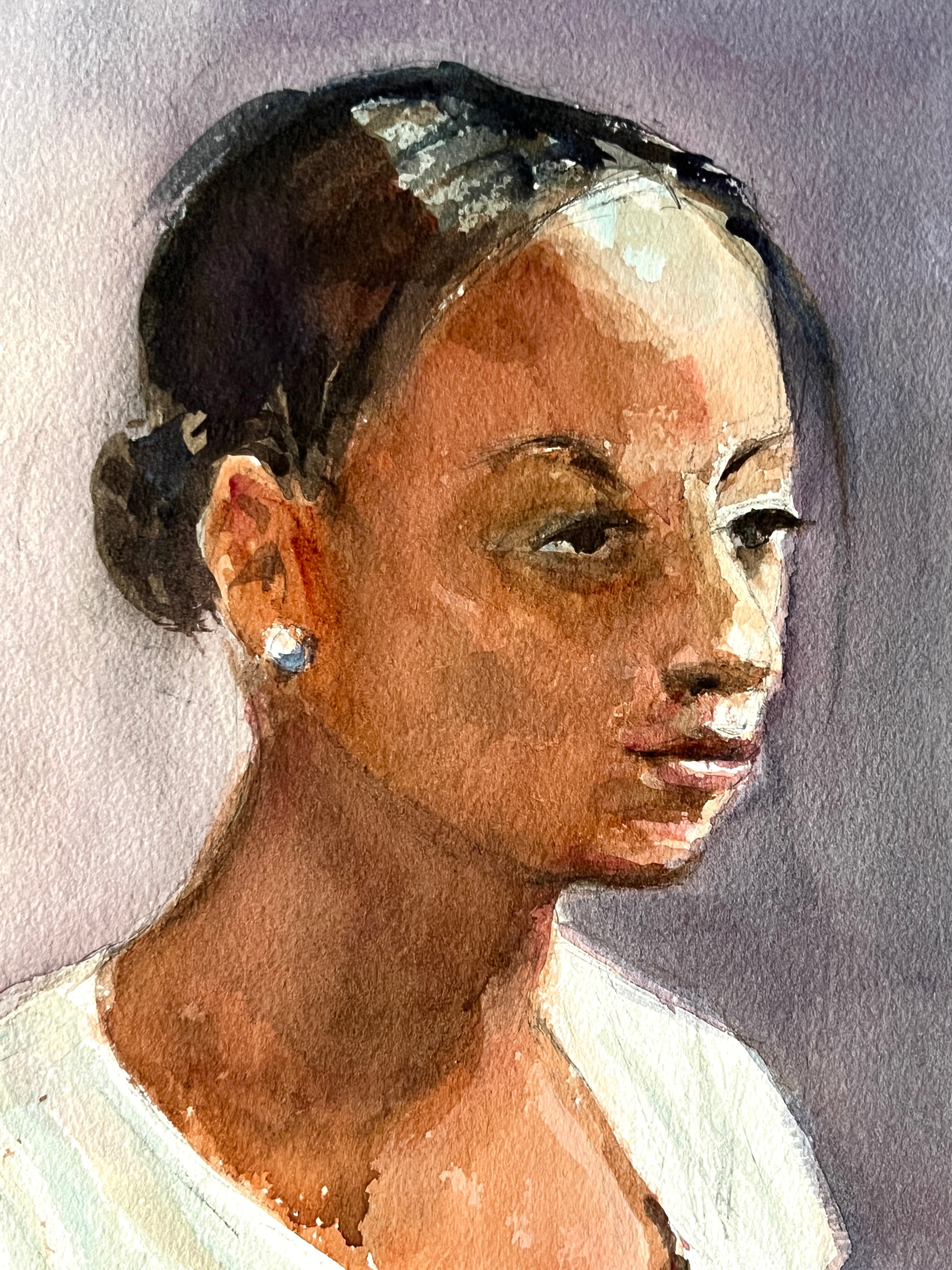 Original Signed Watercolor Portrait; African American Woman