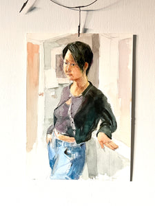 Original Watercolor Portrait; Asian American Woman