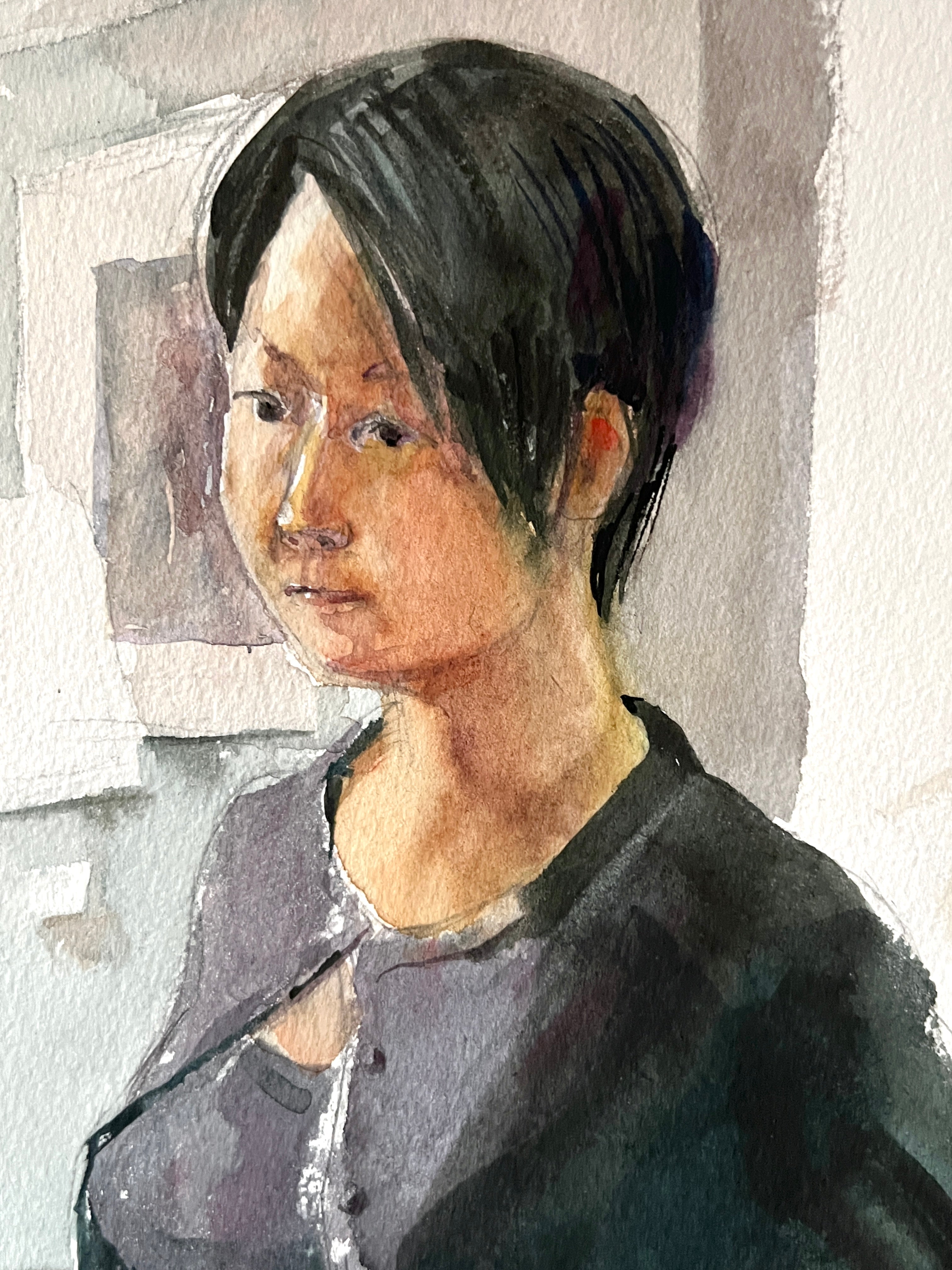 Original Watercolor Portrait; Asian American Woman