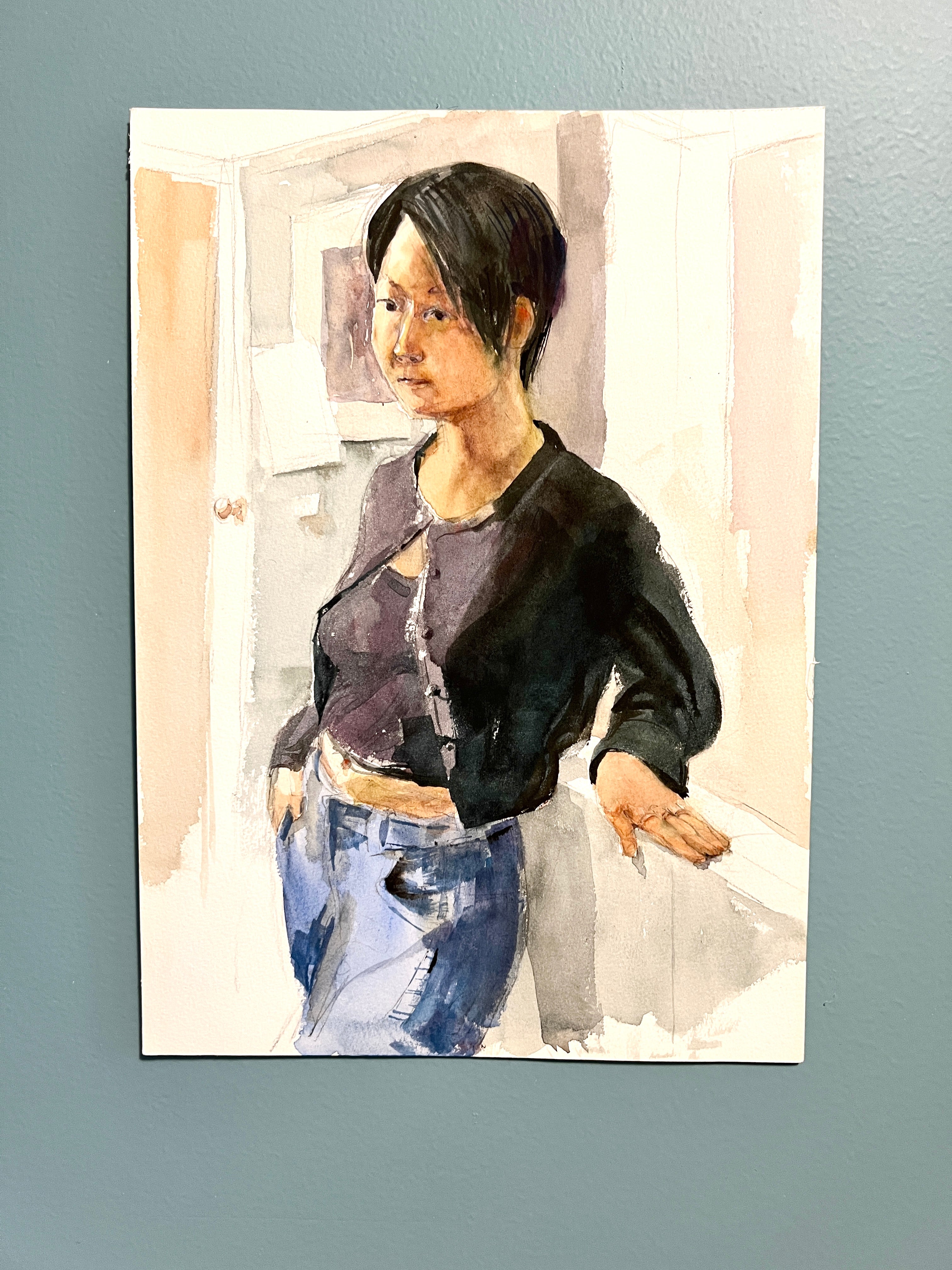 Original Watercolor Portrait; Asian American Woman
