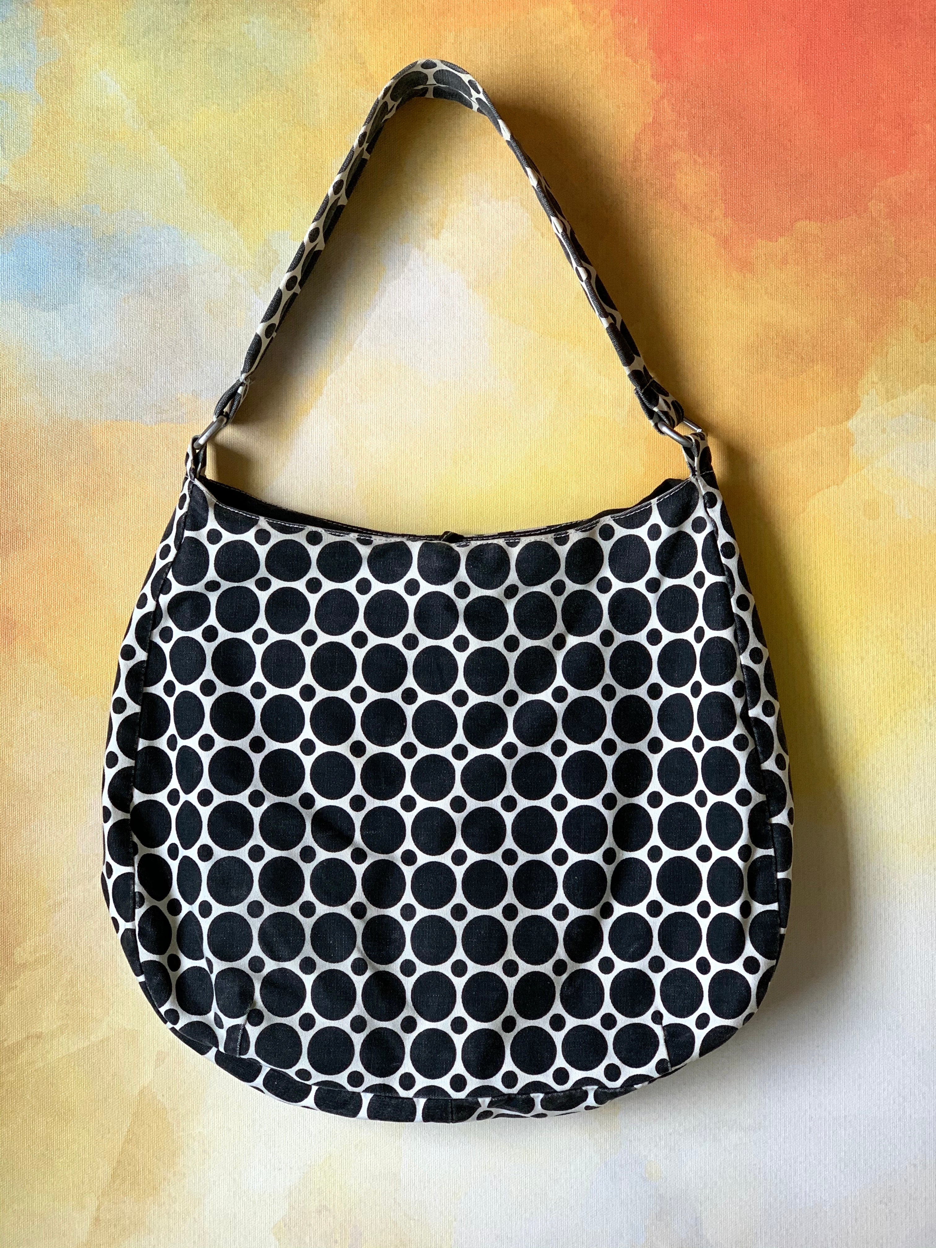 Retro Vintage Black & White Polka Dot Handbag w/ Tie Closure