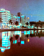 Miami Beach, Florida; Reflective Night View; Vintage Postcard