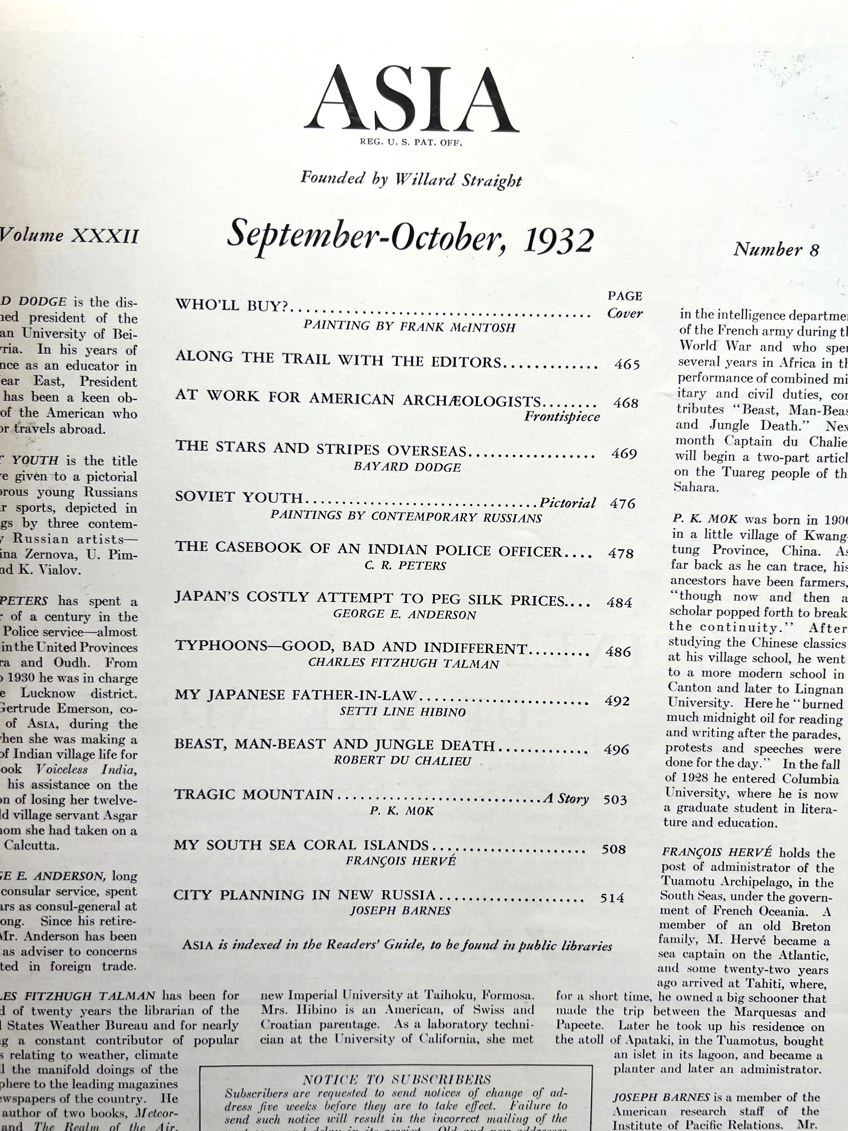 Asia Magazine September-October 1932 Issue