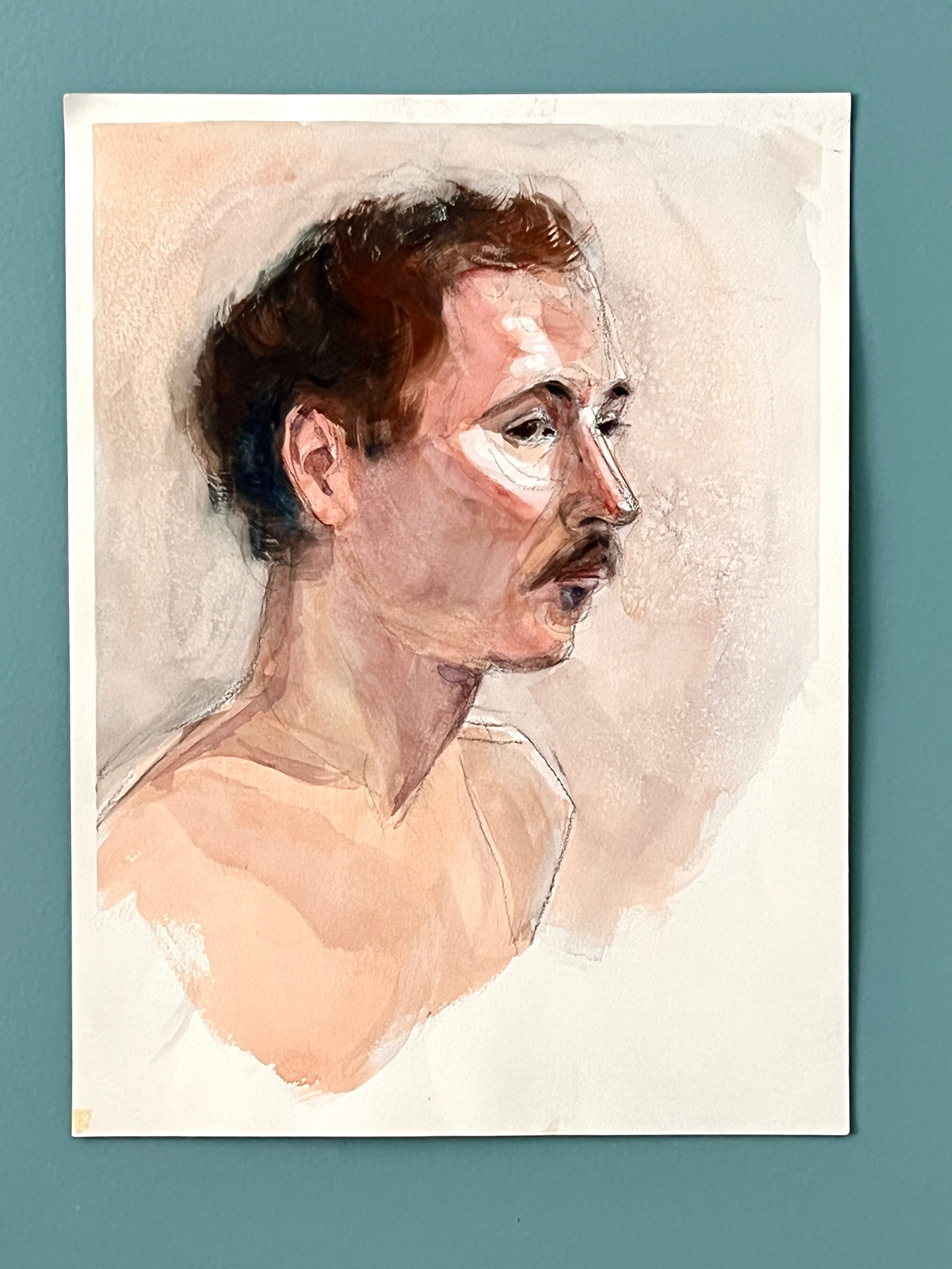 Original Watercolor; Portrait of Man