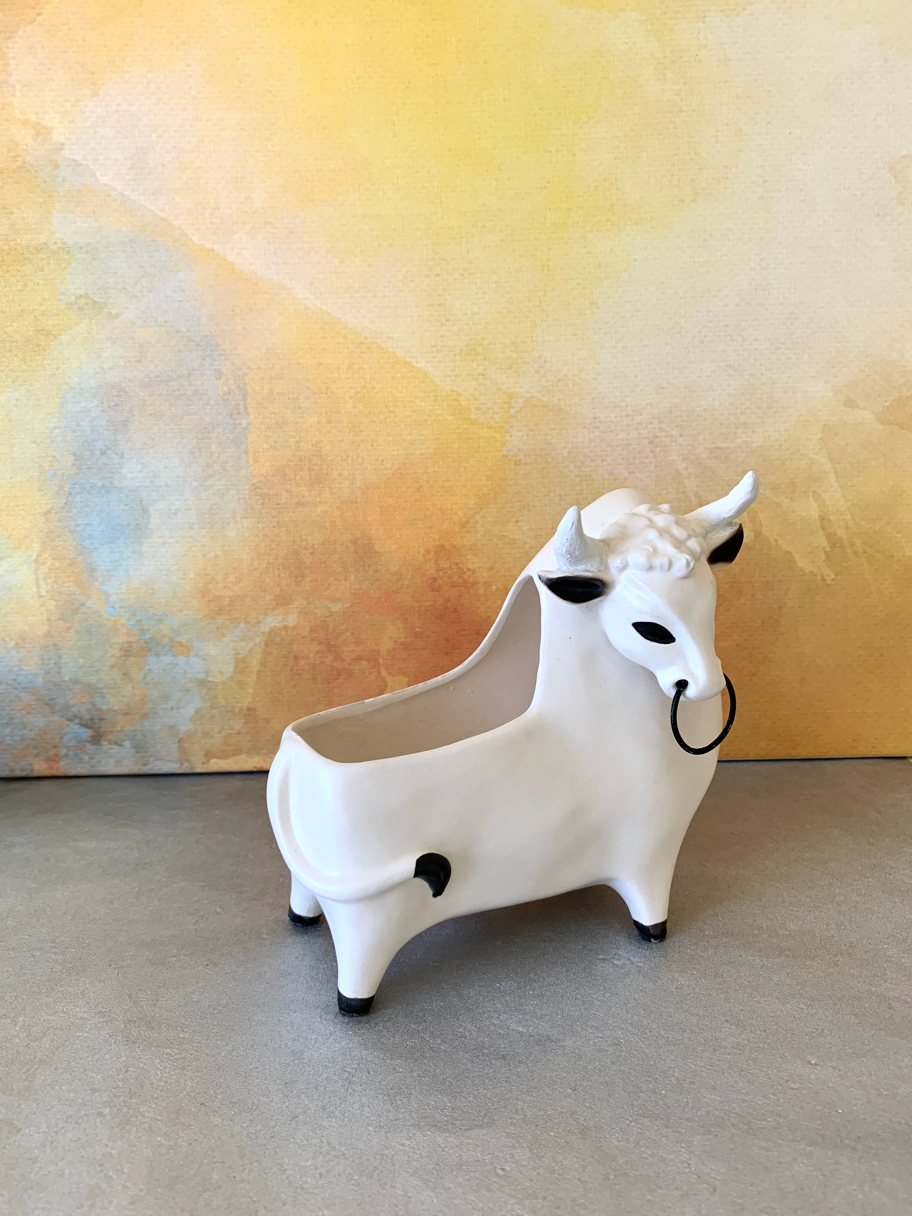 Vintage Holt Howard 1960's Black & White Ceramic Bull Planter