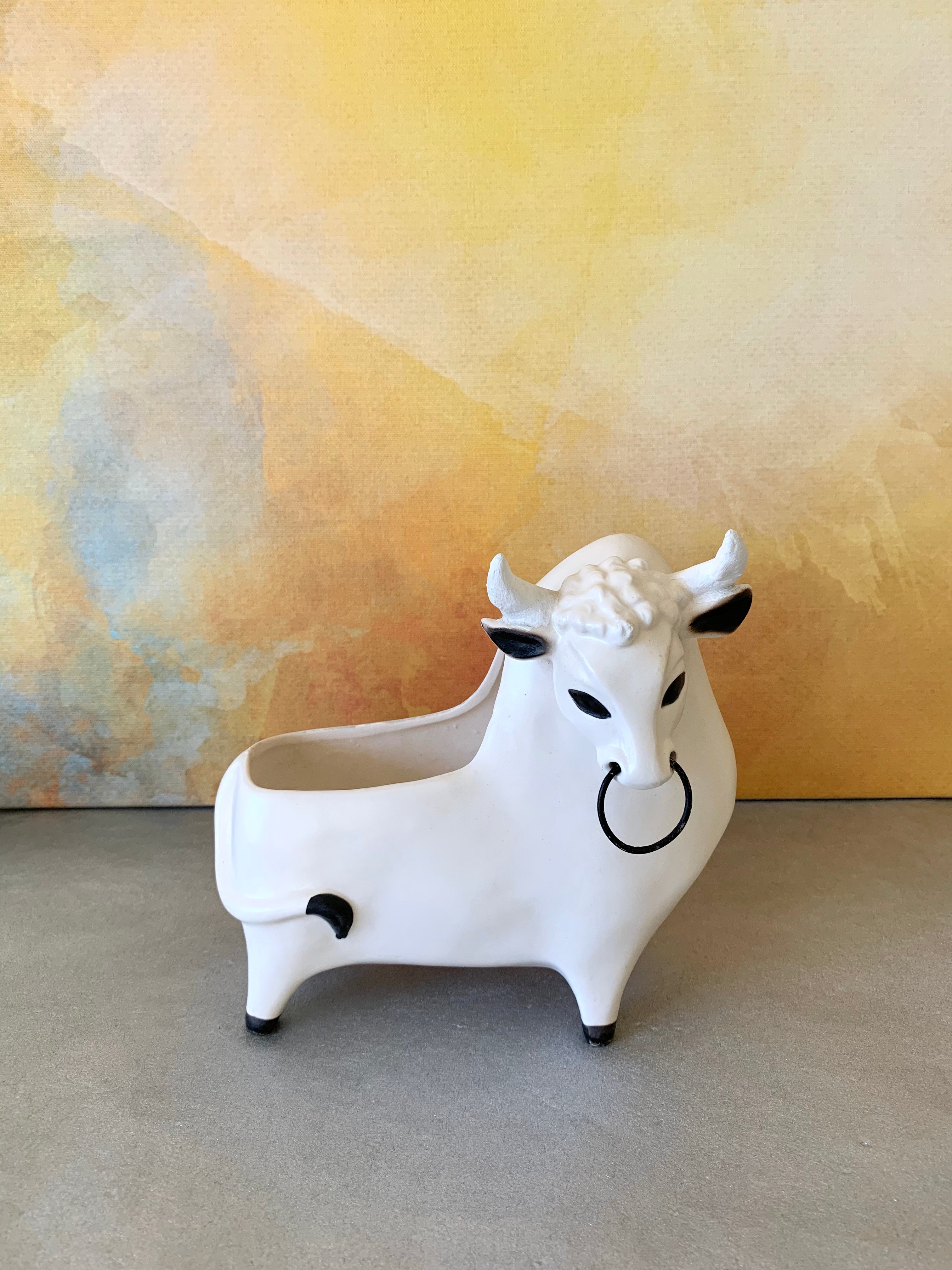 Vintage Holt Howard 1960's Black & White Ceramic Bull Planter
