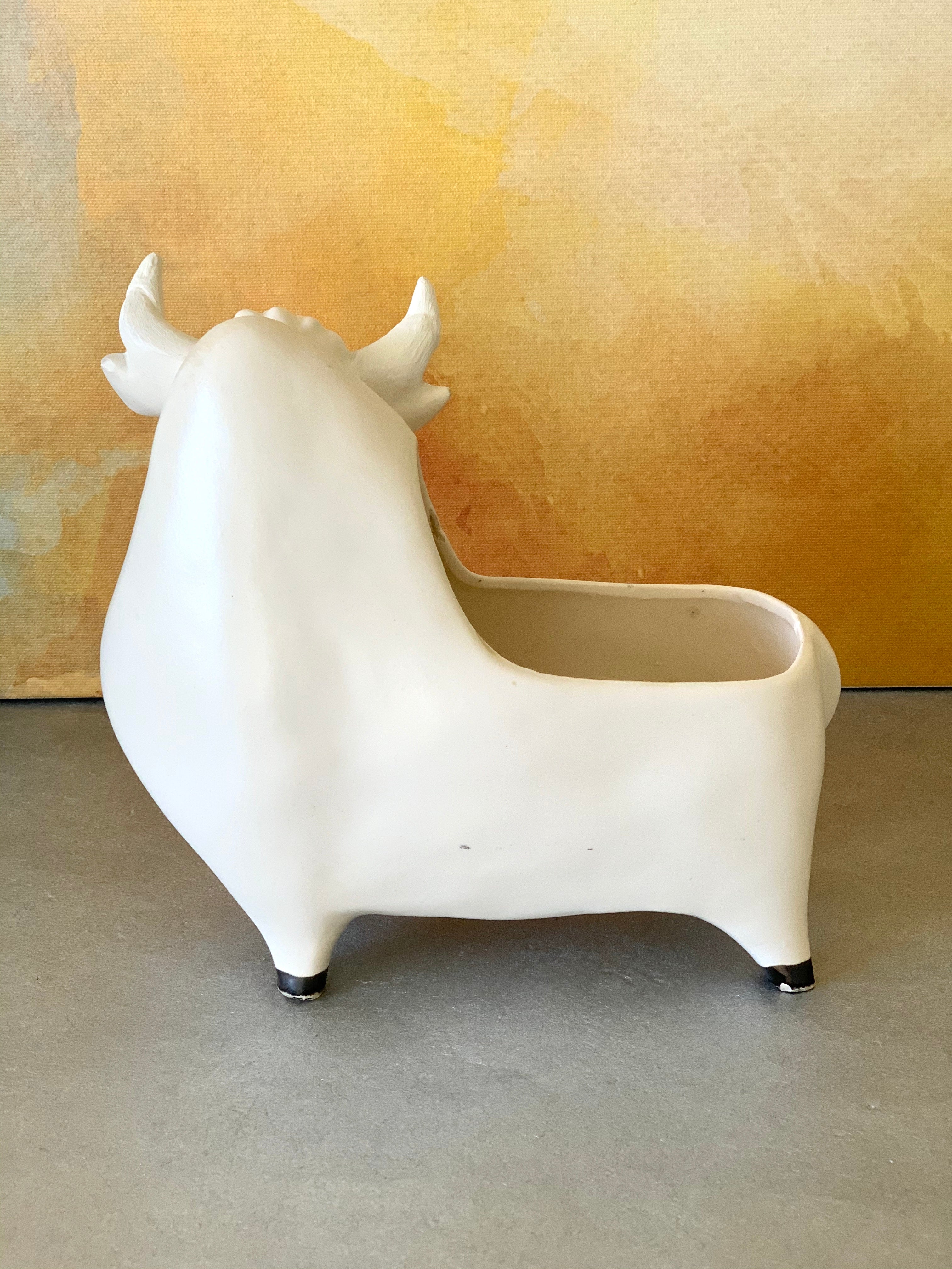 Vintage Holt Howard 1960's Black & White Ceramic Bull Planter