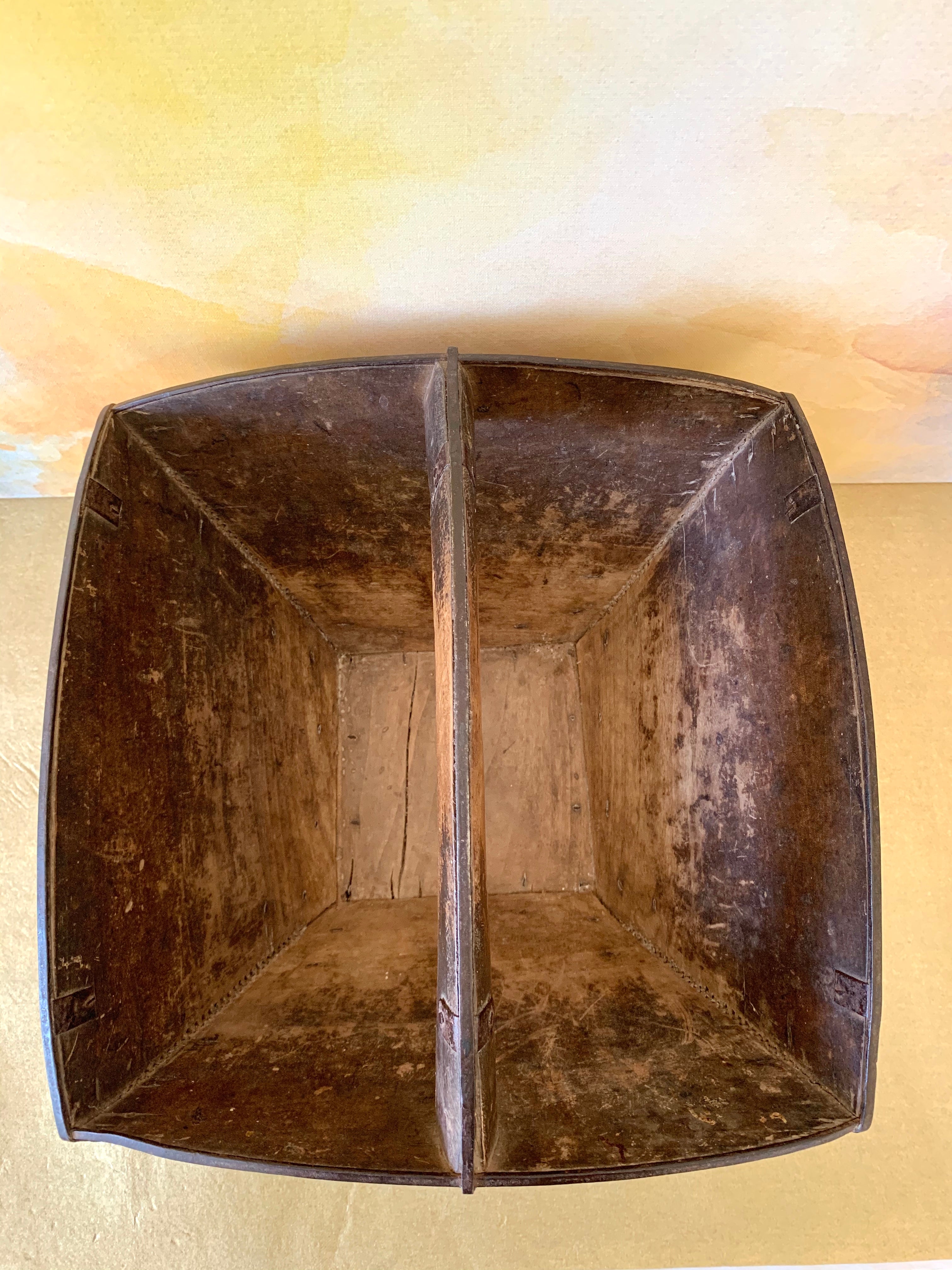 Vintage Asian Harvest (Rice / Grain) Basket Wood w/ Iron Accents