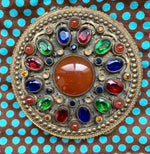Load image into Gallery viewer, Vintage Brass Compact w/ Amber and Rhinestones
