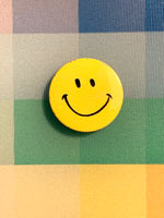 Load image into Gallery viewer, Creative House Yellow Smiley Face Pinback Button
