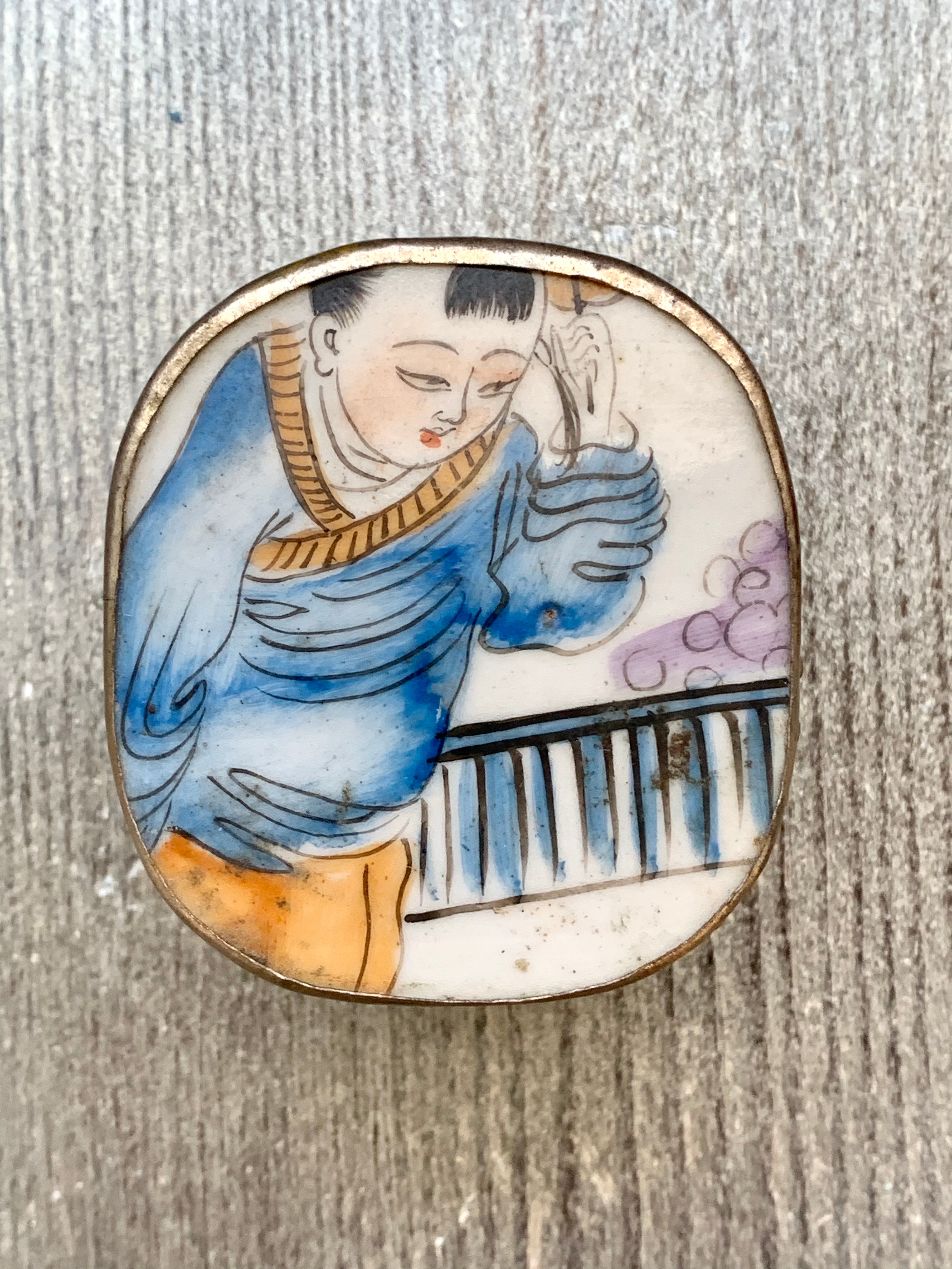 Chinese Porcelain Shard & Metal Trinket Box