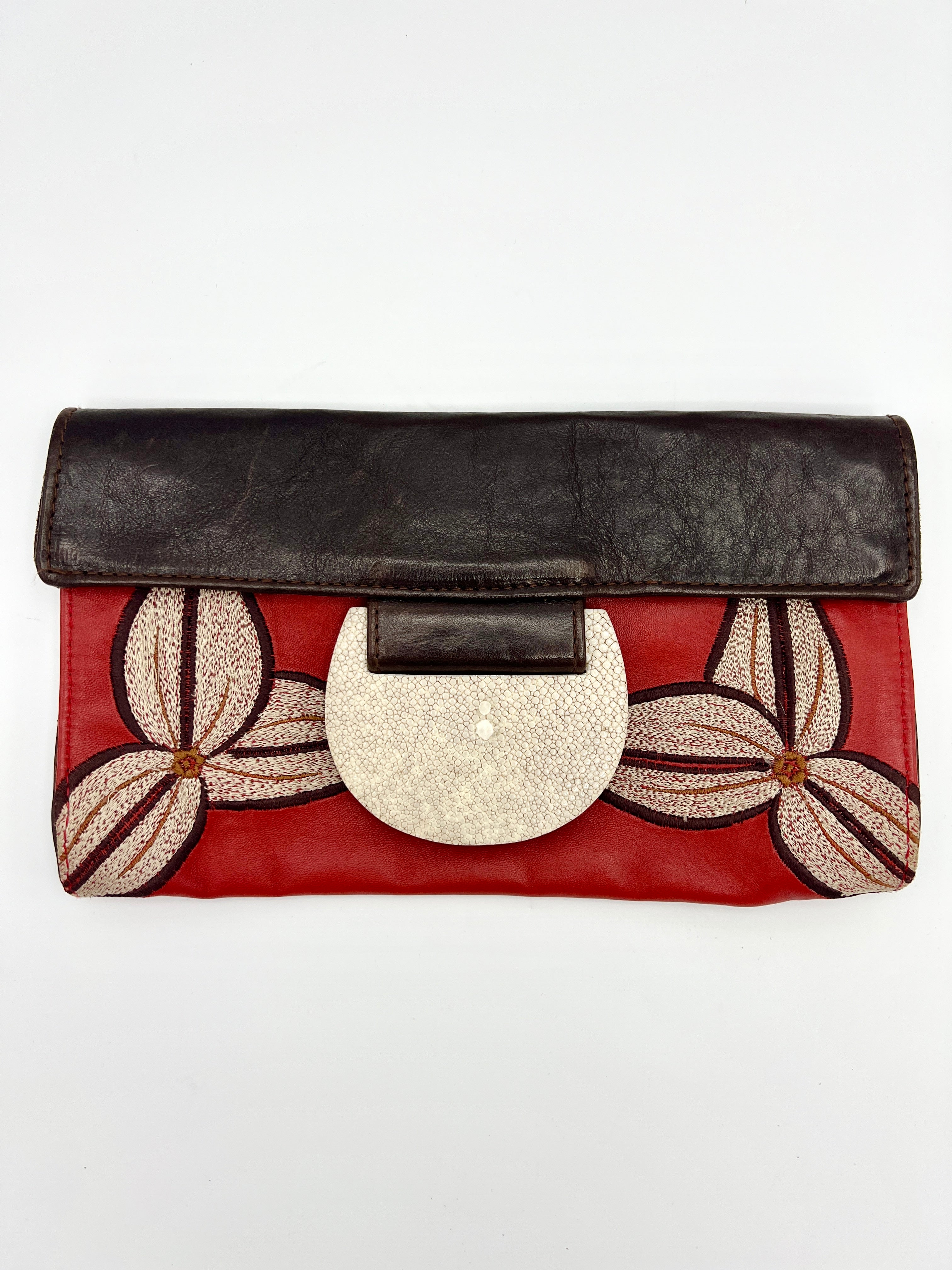 Leather Shagreen & Shell Clutch Handbag
