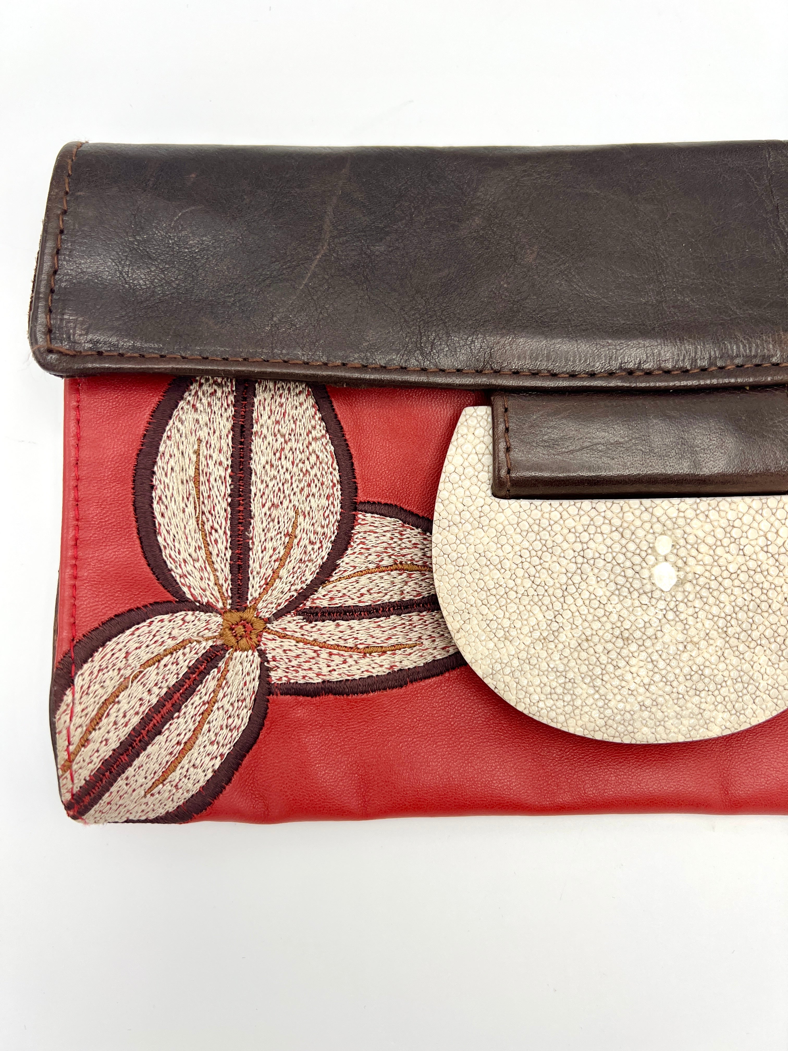 Leather Shagreen & Shell Clutch Handbag