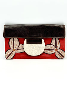 Leather Shagreen & Shell Clutch Handbag