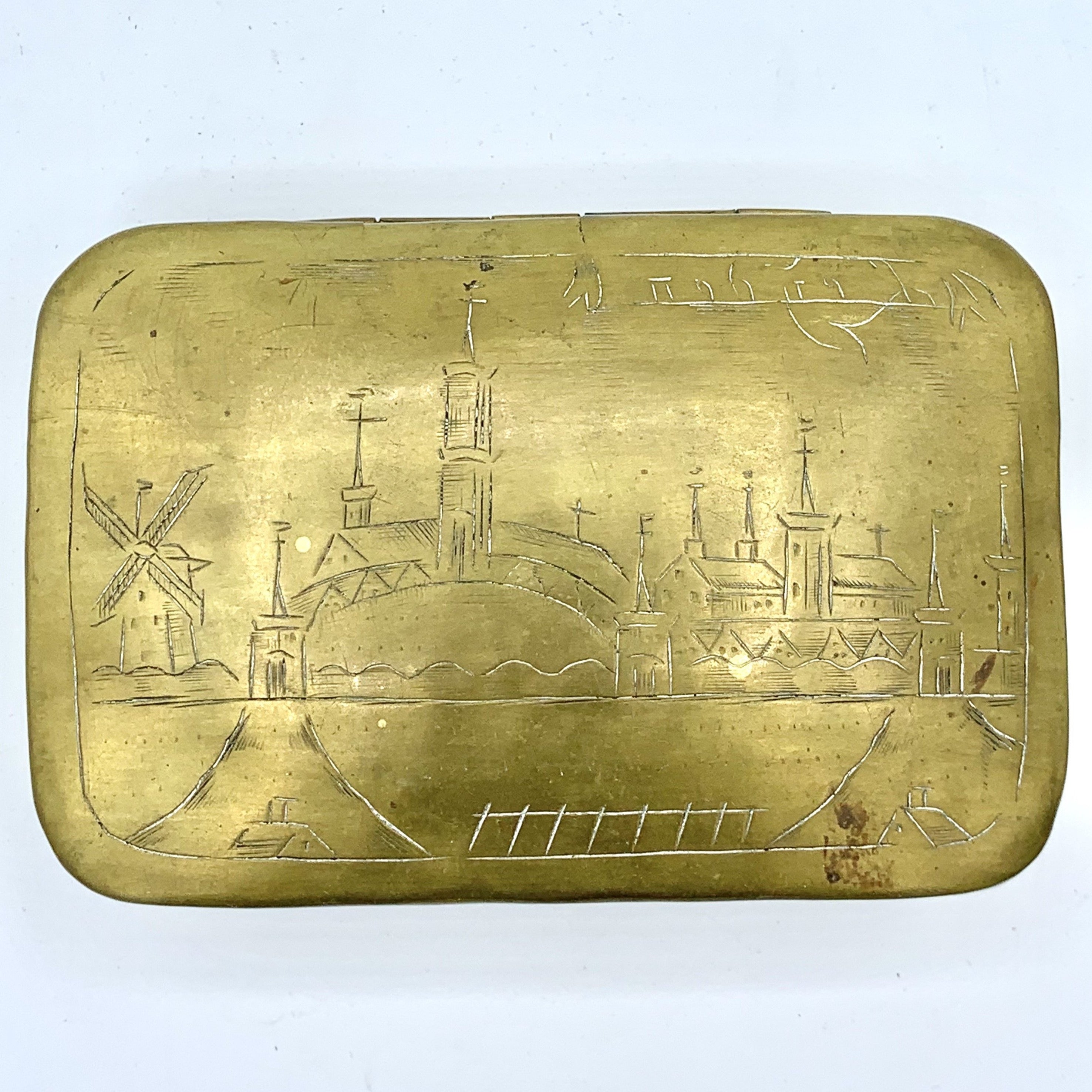 Antique Dutch Brass Tobacco Box; Leyden Netherlands