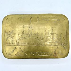 Antique Dutch Brass Tobacco Box; Leyden Netherlands