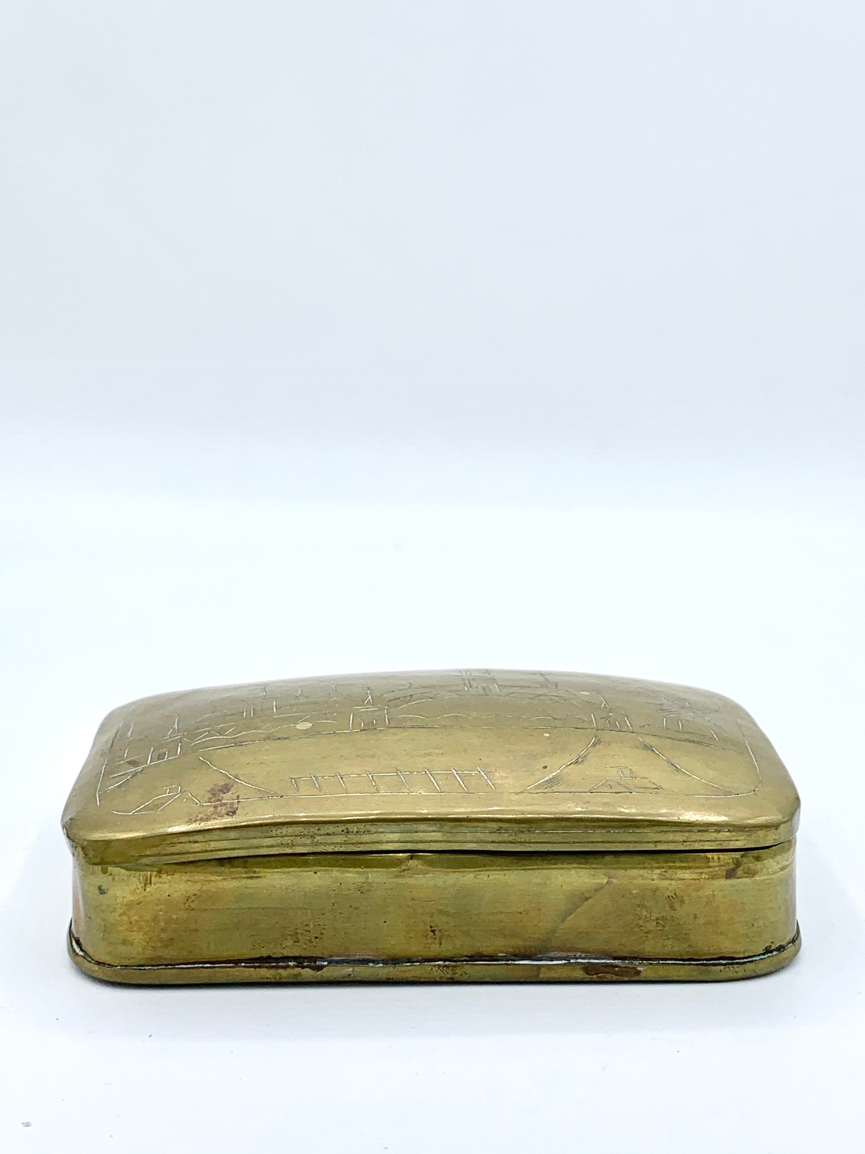 Antique Dutch Brass Tobacco Box; Leyden Netherlands