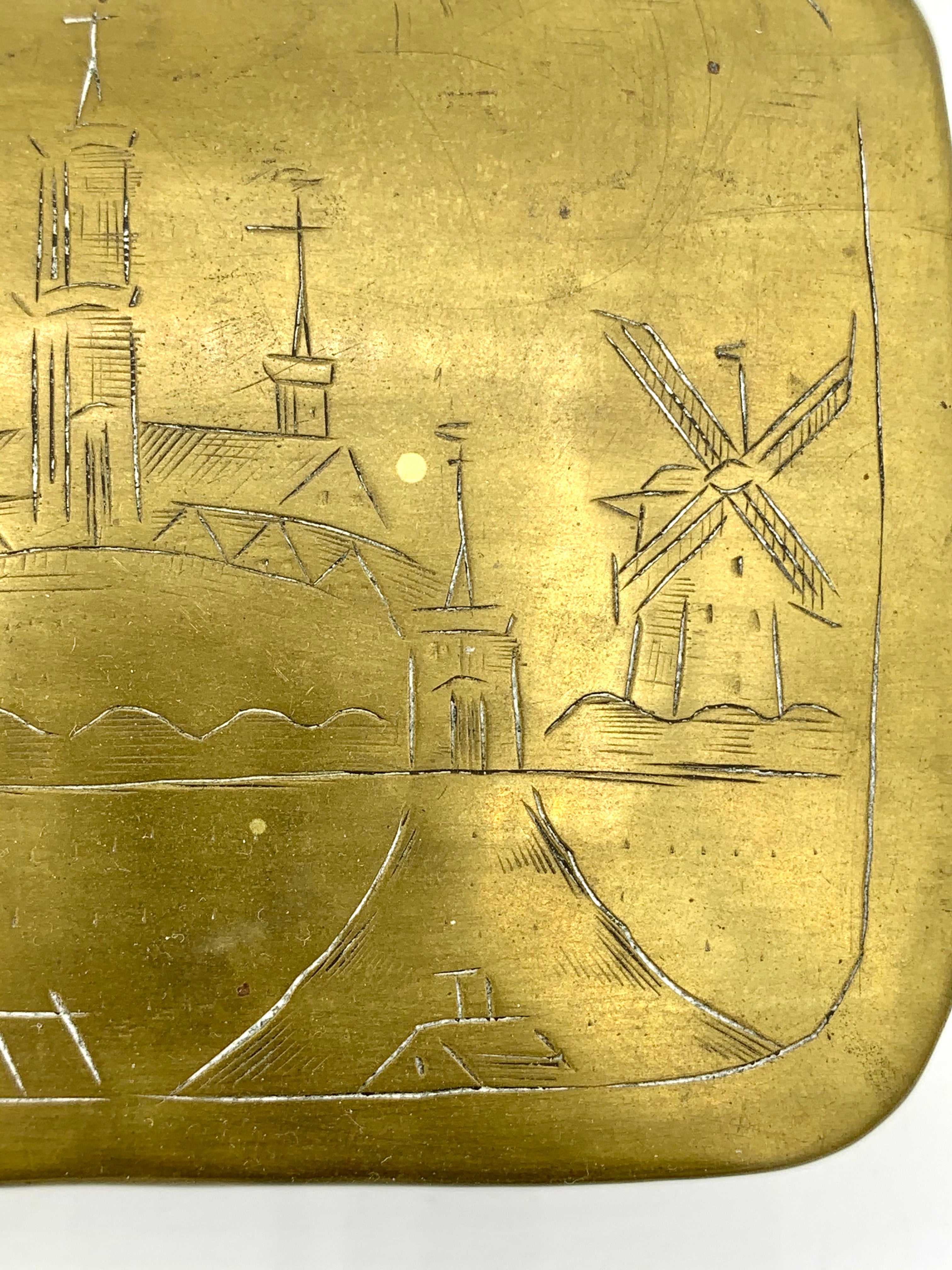 Antique Dutch Brass Tobacco Box; Leyden Netherlands