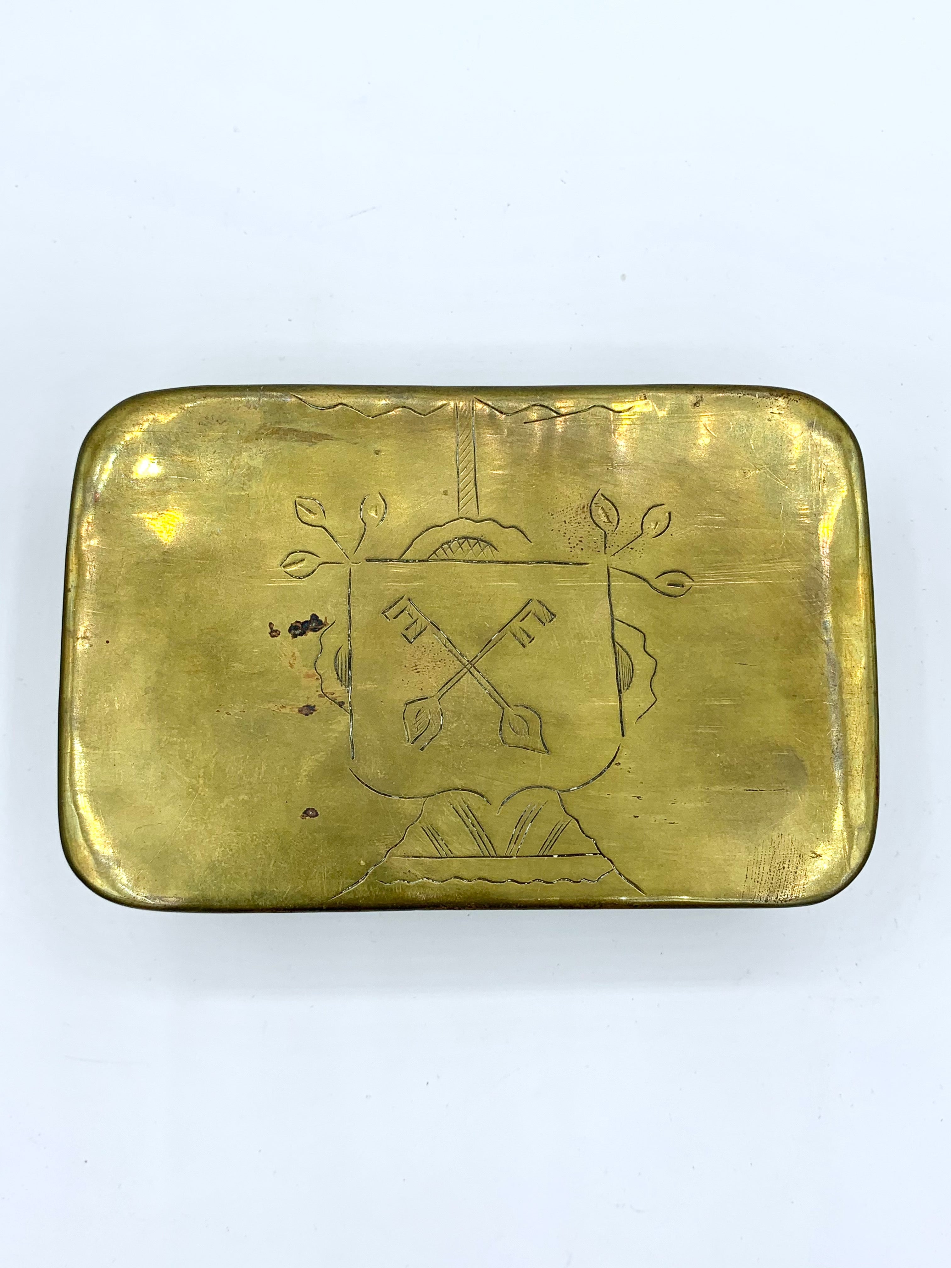Antique Dutch Brass Tobacco Box; Leyden Netherlands