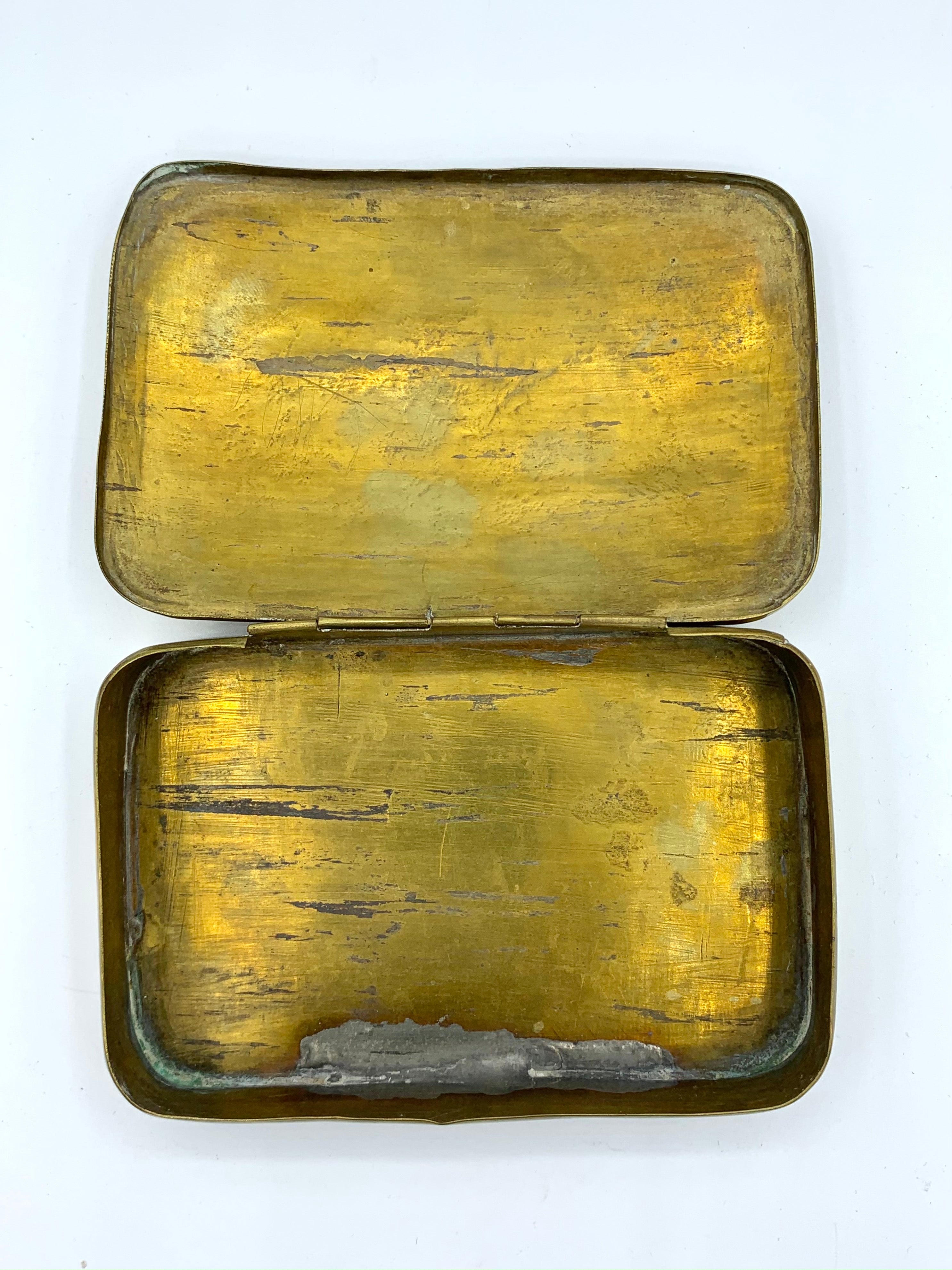 Antique Dutch Brass Tobacco Box; Leyden Netherlands
