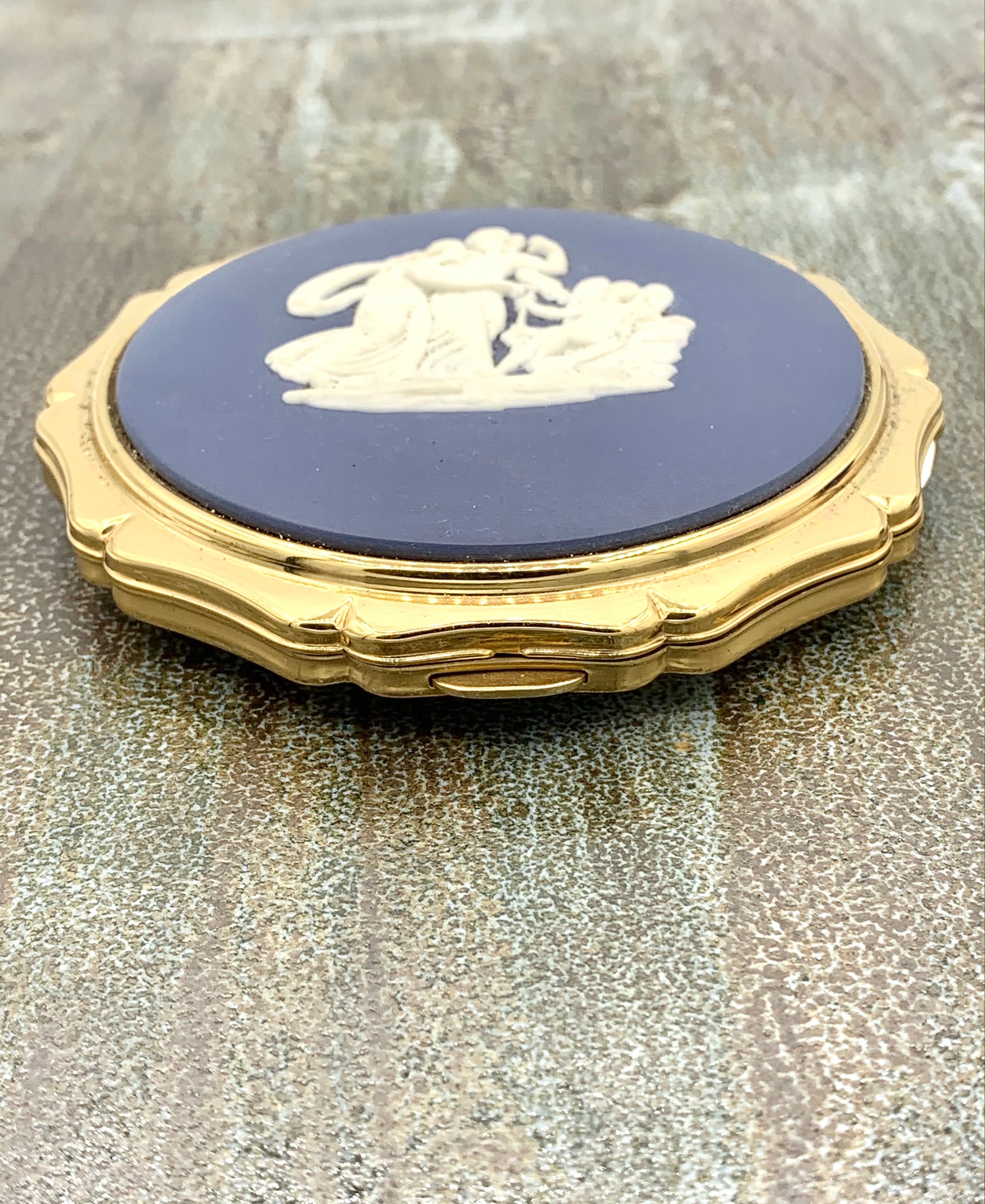 Cupid Stratton (England) Compact w/ Josiah Wedgwood Blue Jasperware Cameo