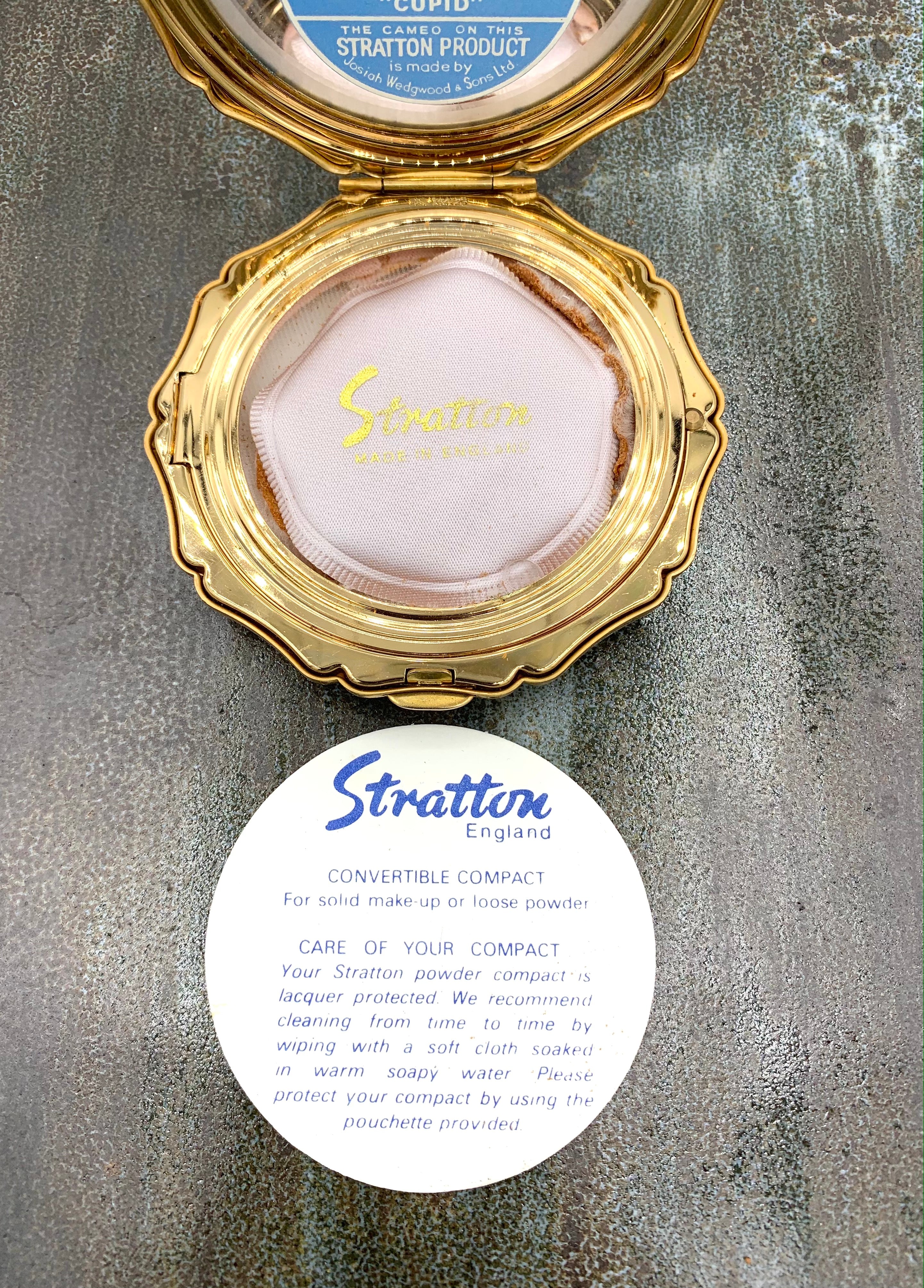 Cupid Stratton (England) Compact w/ Josiah Wedgwood Blue Jasperware Cameo