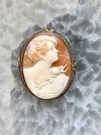 Carved Shell Cameo Brooch with Bail
