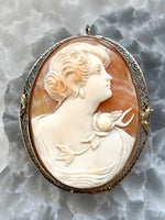 Load image into Gallery viewer, Hand Carved Shell Cameo Brooch w/ Locking Clasp &amp; Bail
