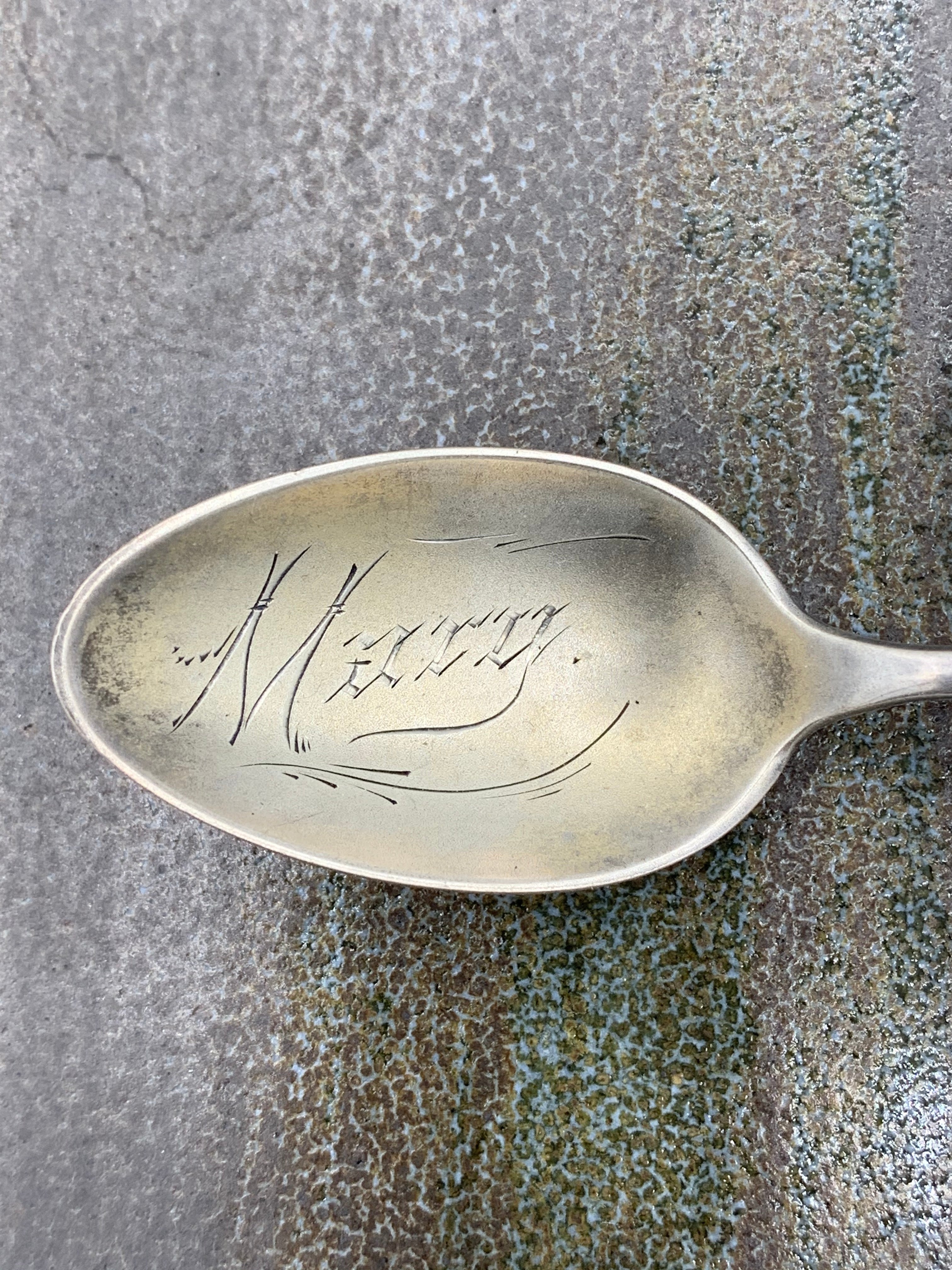 Engraved Sterling Silver Spoon w/ Flower Design Handle