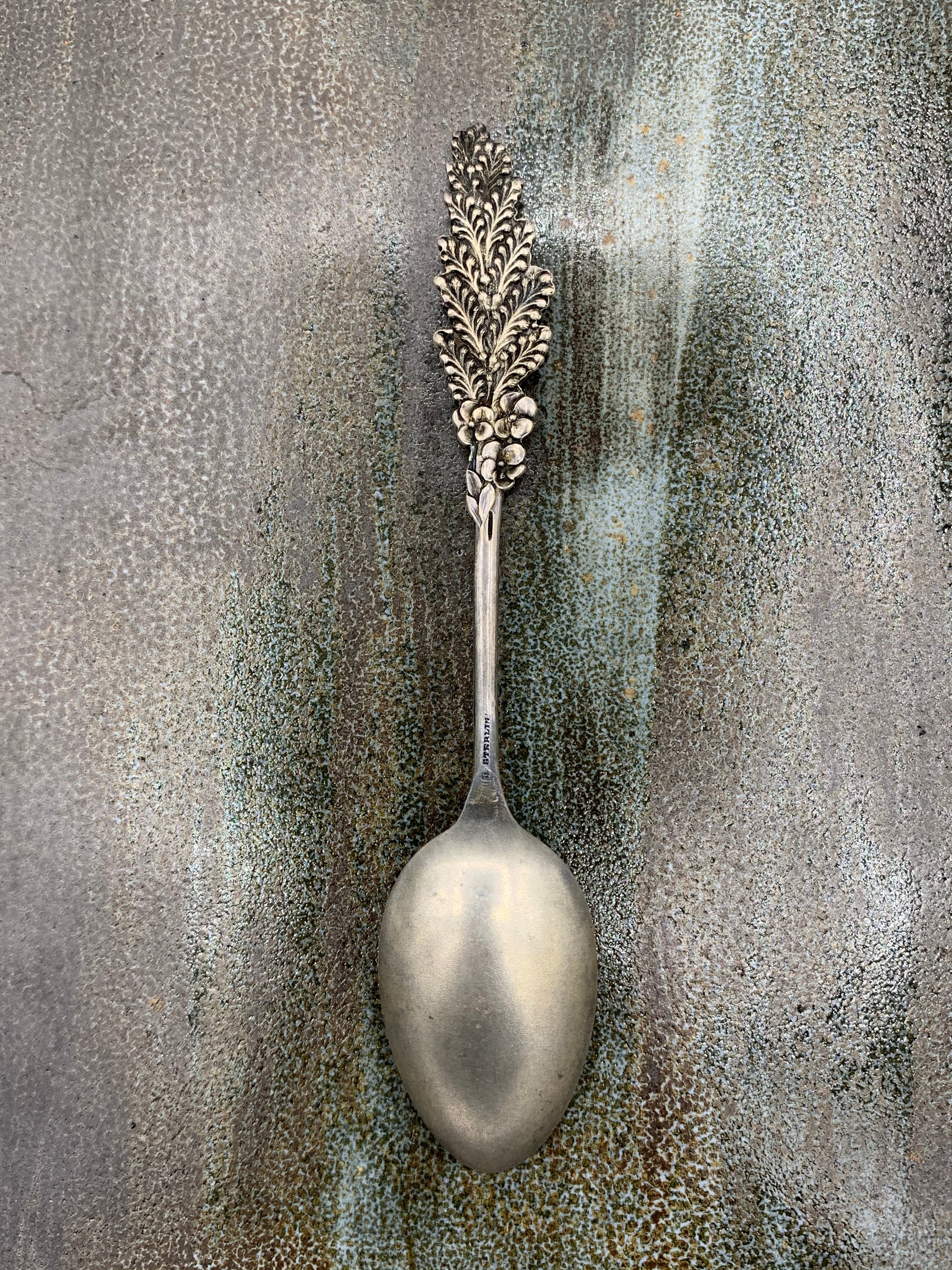 Engraved Sterling Silver Spoon w/ Flower Design Handle