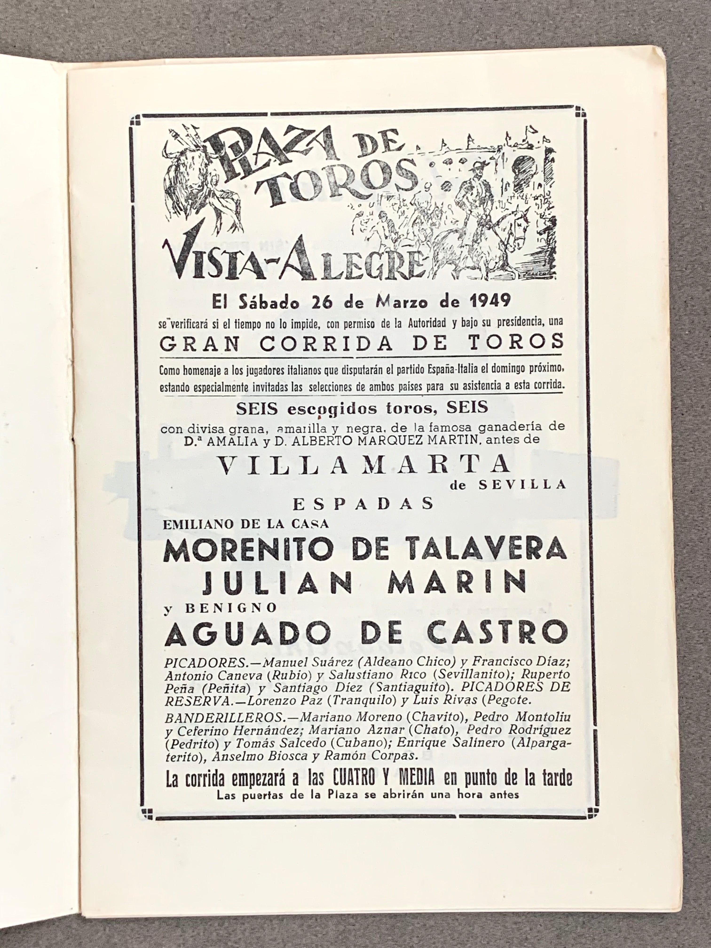 Plaza de Toros de Vista Alegre; Temporada 1949; Programa Oficial; Spain; Matador; Bullfighter