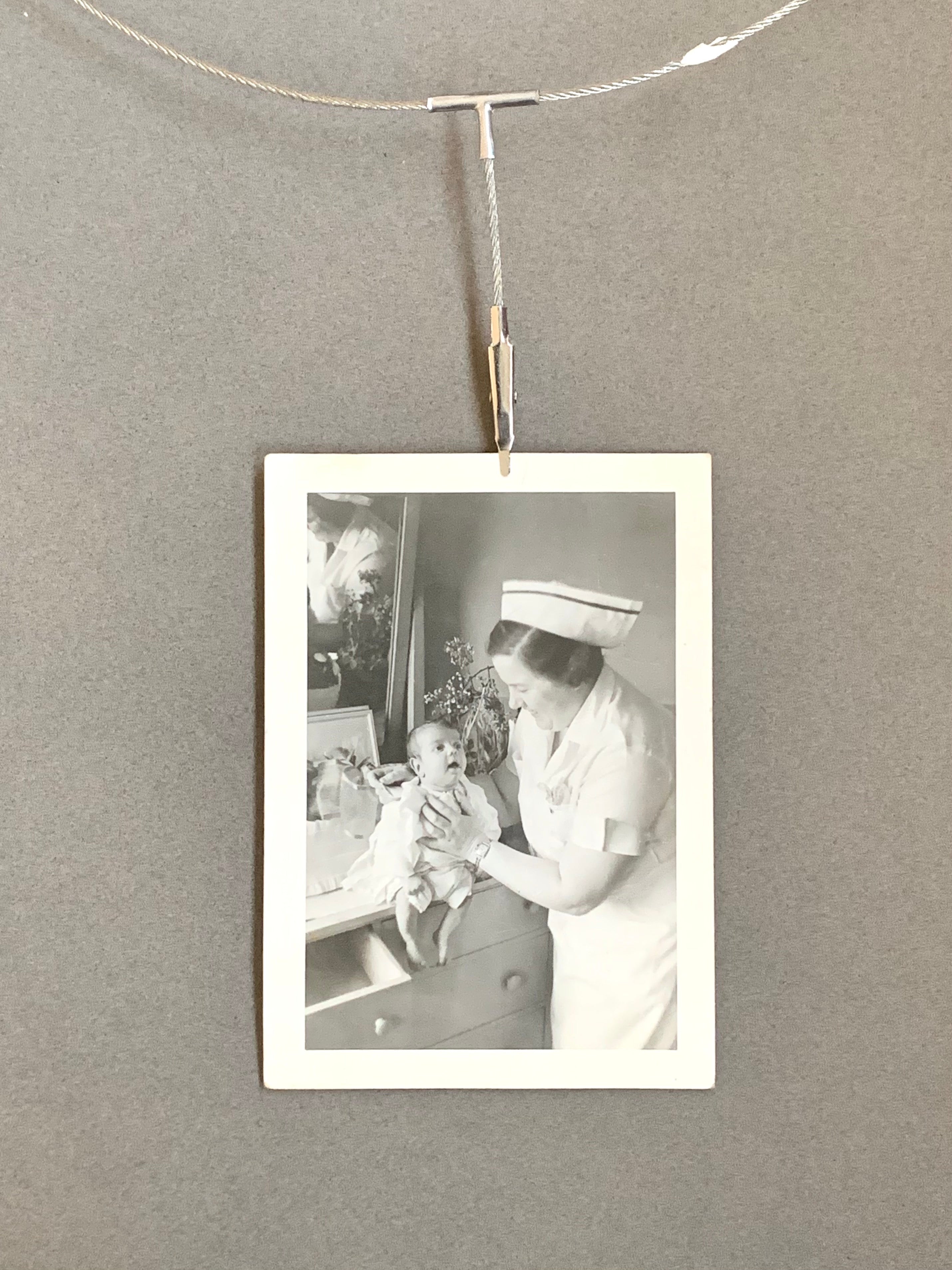 Vintage Black & White Photograph 1939; Rochester General Hospital Nurse Holding Baby