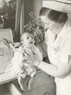 Vintage Black & White Photograph 1939; Rochester General Hospital Nurse Holding Baby