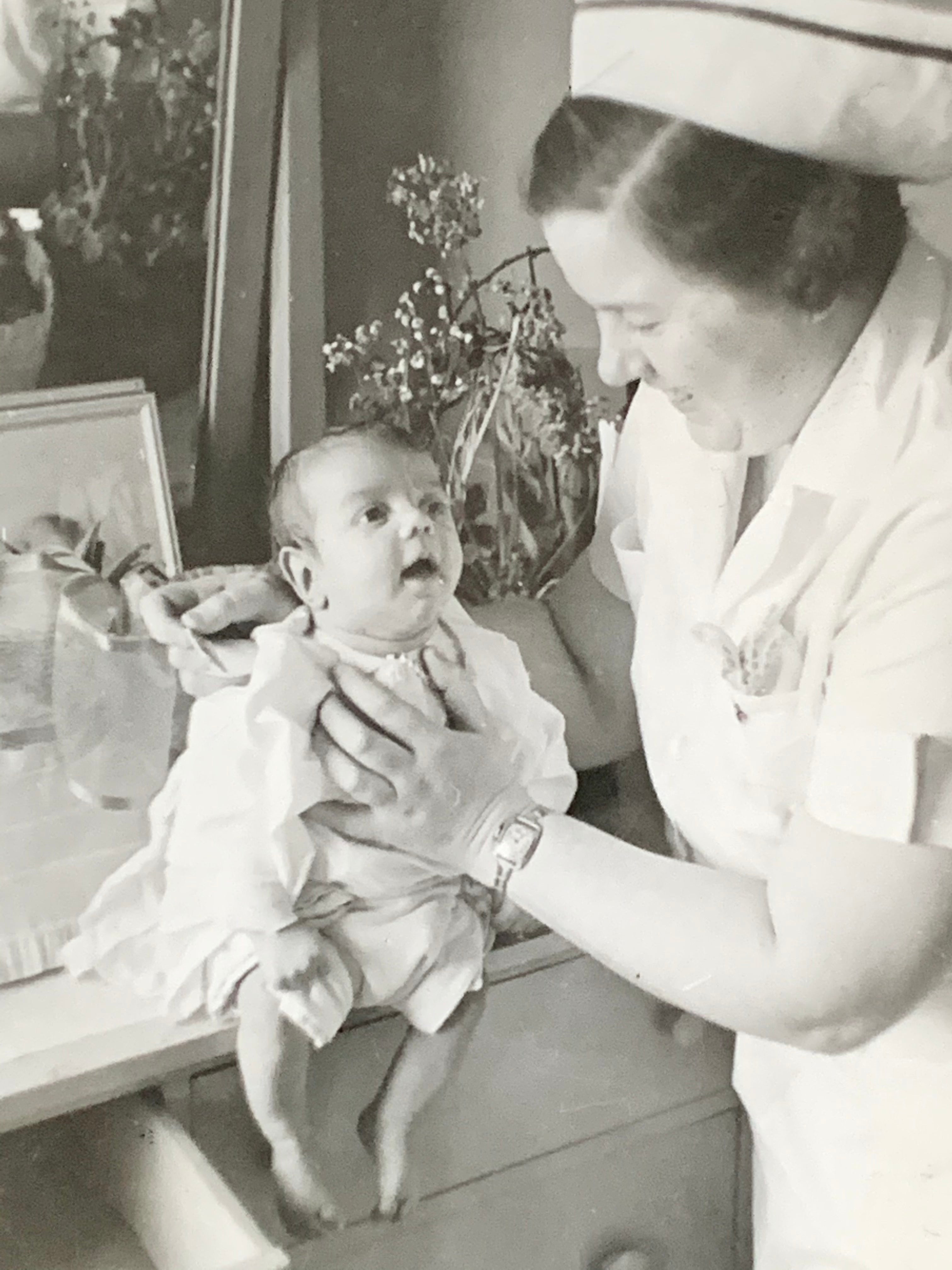 Vintage Black & White Photograph 1939; Rochester General Hospital Nurse Holding Baby