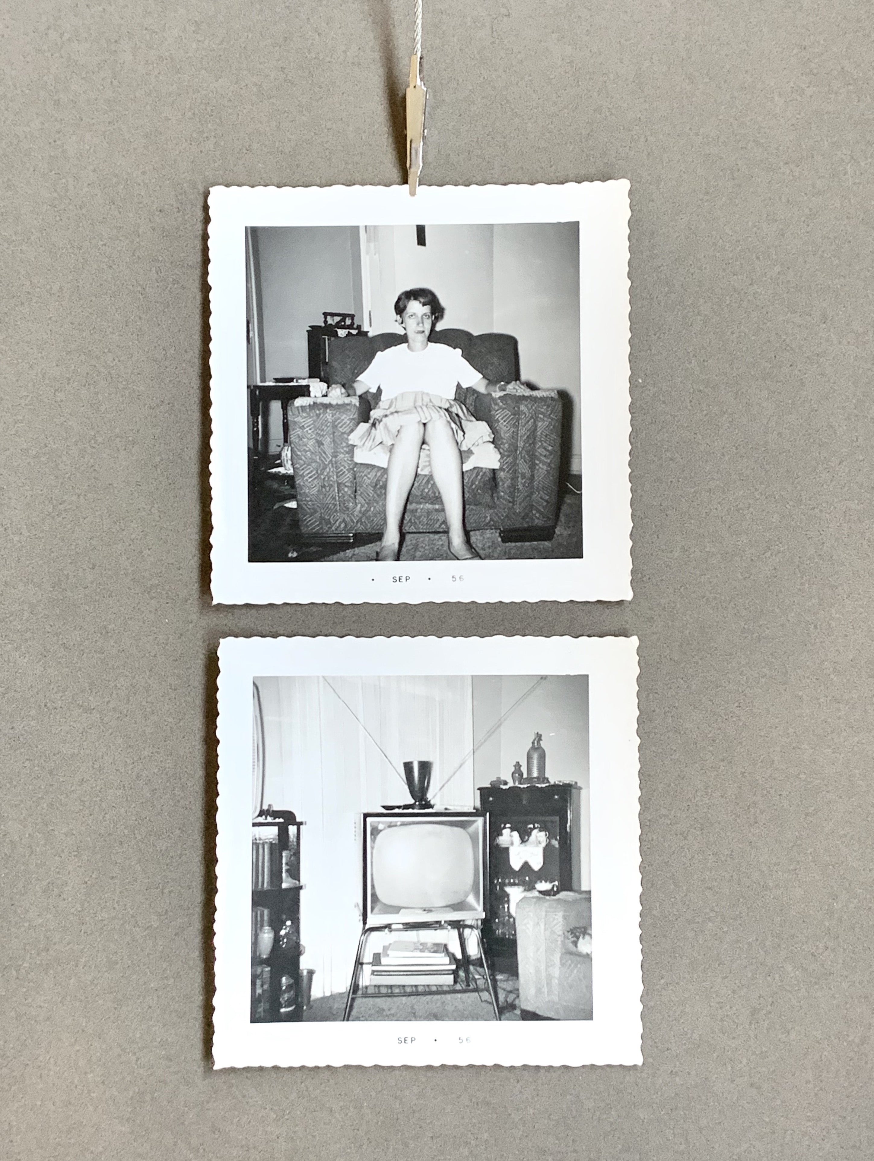 Two Vintage Black & White Photographs September 1956; Woman and Television