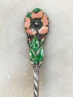 Load image into Gallery viewer, Gorham Sterling Silver Demitasse Spoon w/ Colored Enamel Flower Handle Vintage Flatware, Collectible
