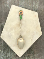 Load image into Gallery viewer, Gorham Sterling Silver Demitasse Spoon w/ Colored Enamel Flower Handle Vintage Flatware, Collectible
