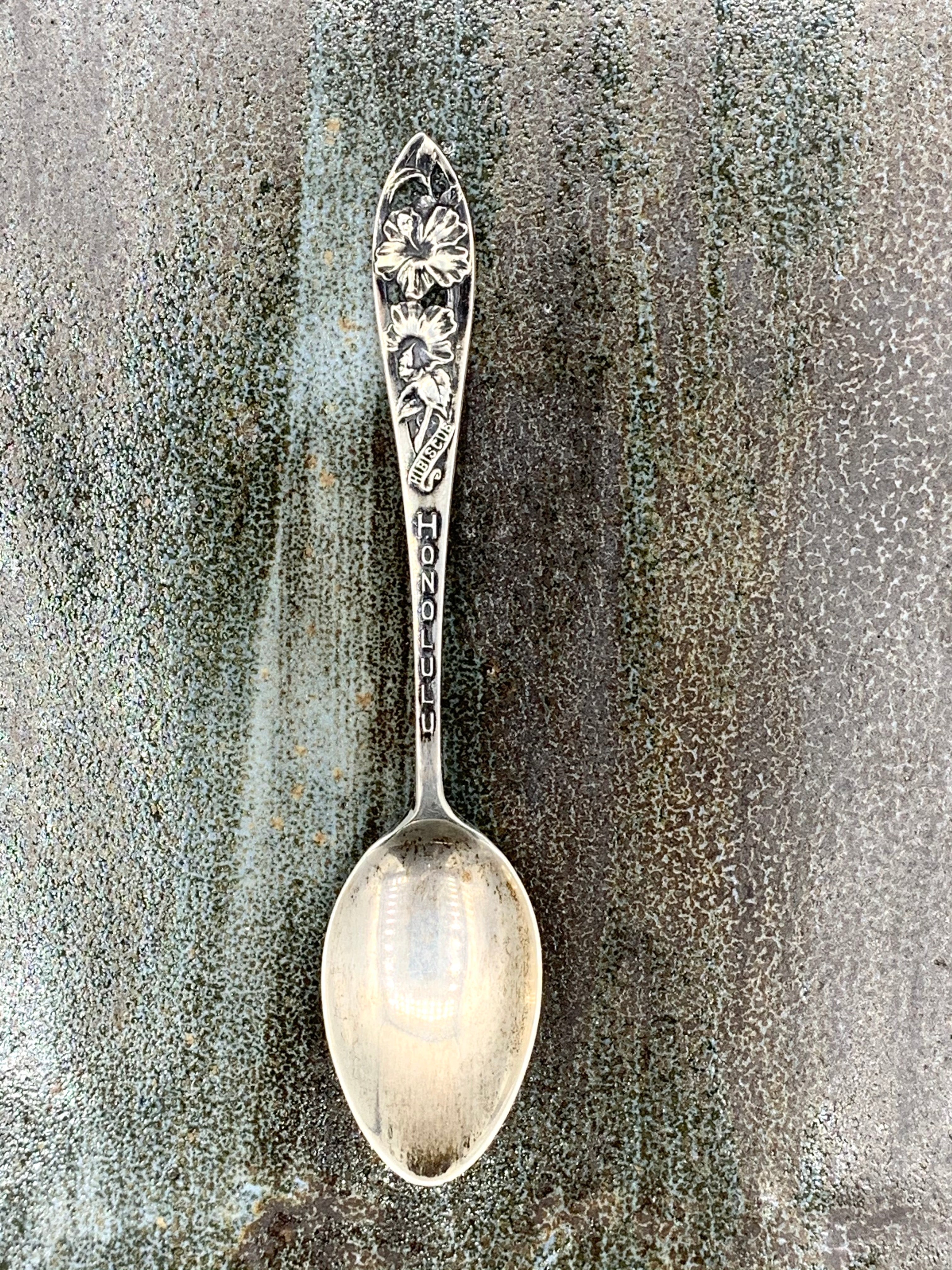 Honolulu "Hibiscus" Silver Demitasse Spoon Vintage Flatware, Collectible Hawaii