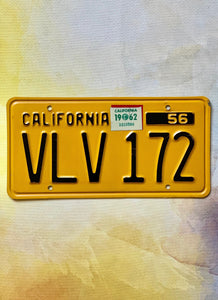 Vintage 1956 California License Plate Collectible Auto Tag Cars Yellow & Black