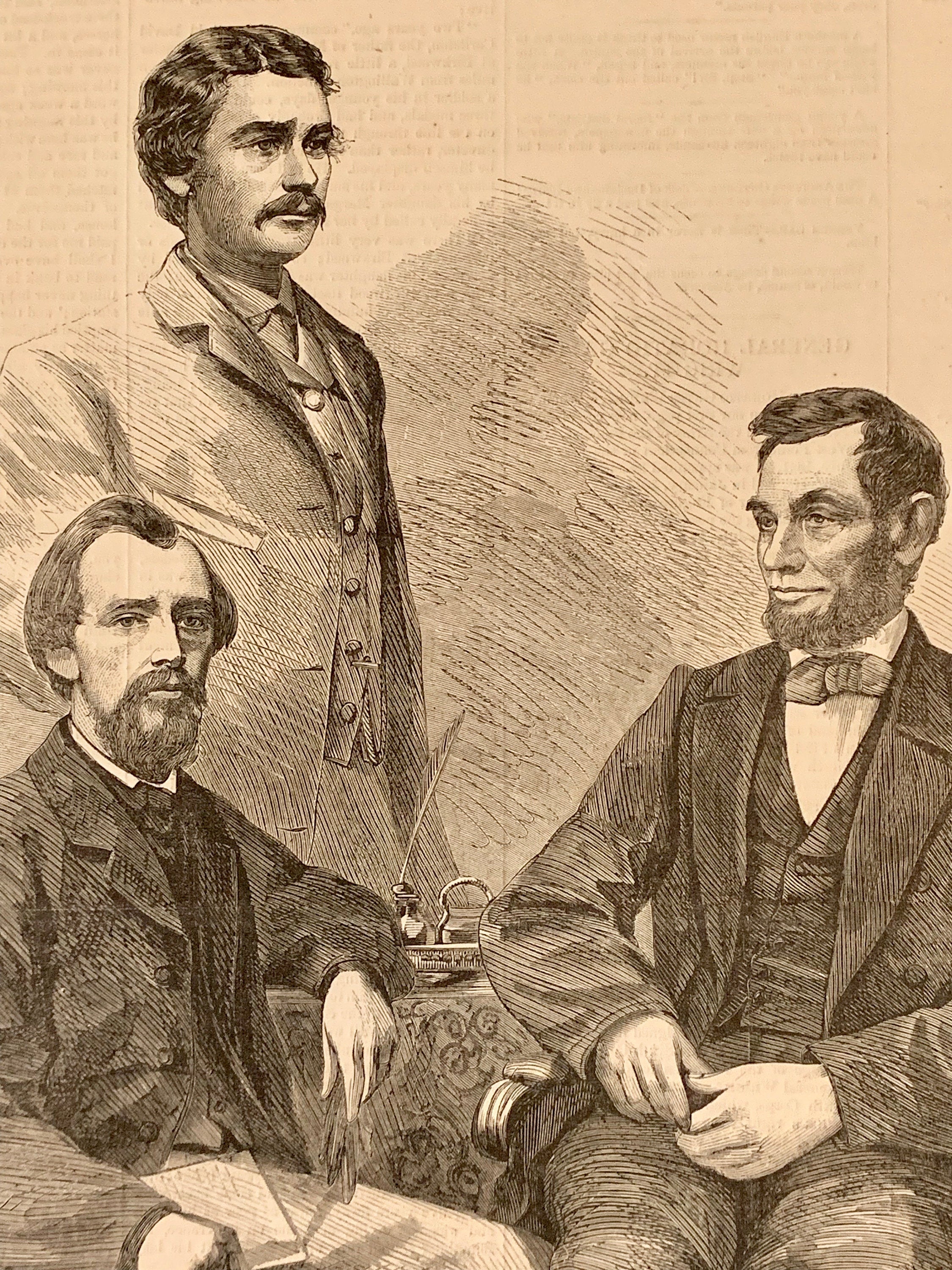 Harper's Weekly Journal of Civilization Illustration of  President "Abraham Lincoln and his Secretaries" June 11, 1864, Newsprint, Art