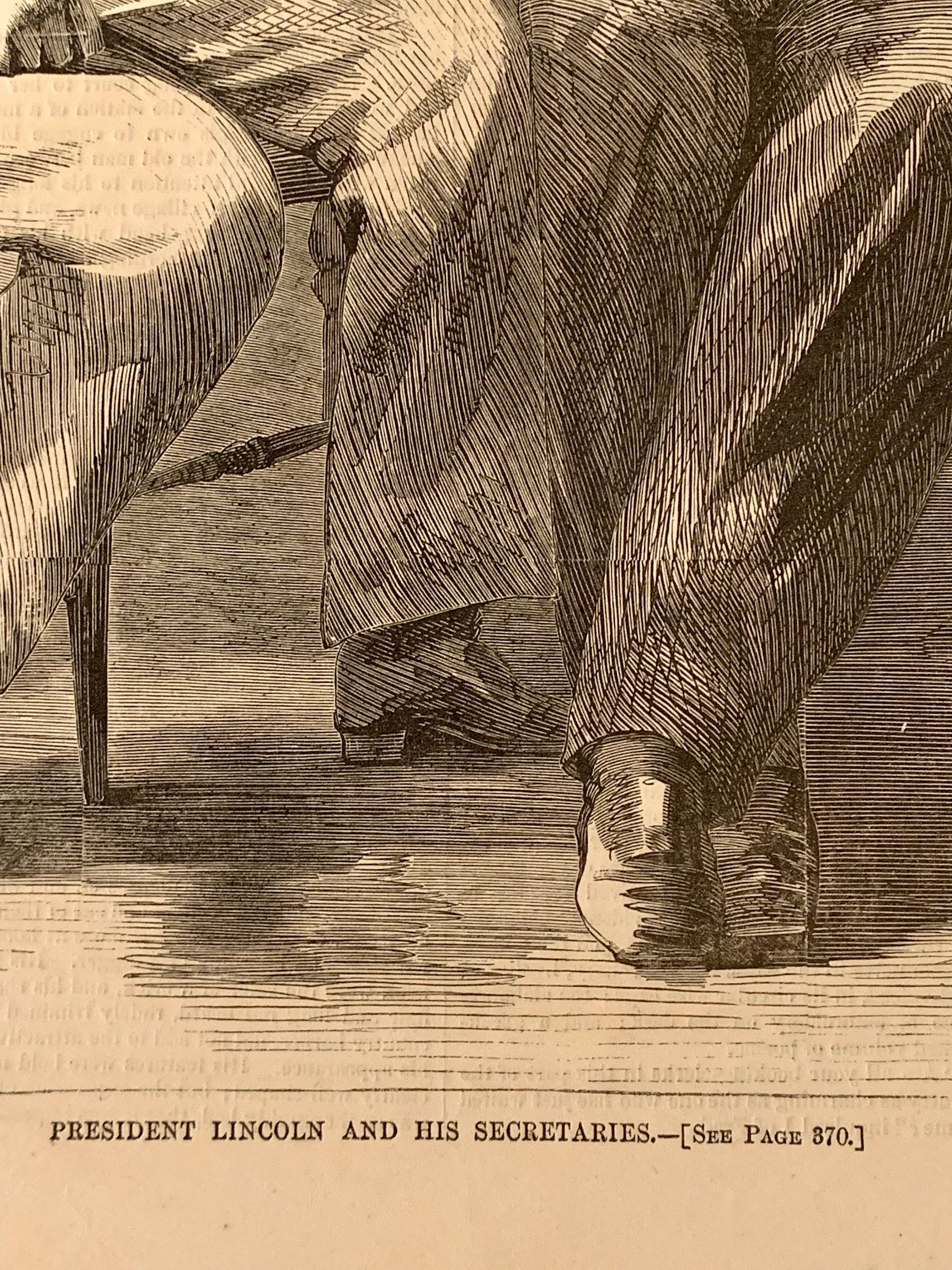 Harper's Weekly Journal of Civilization Illustration of  President "Abraham Lincoln and his Secretaries" June 11, 1864, Newsprint, Art