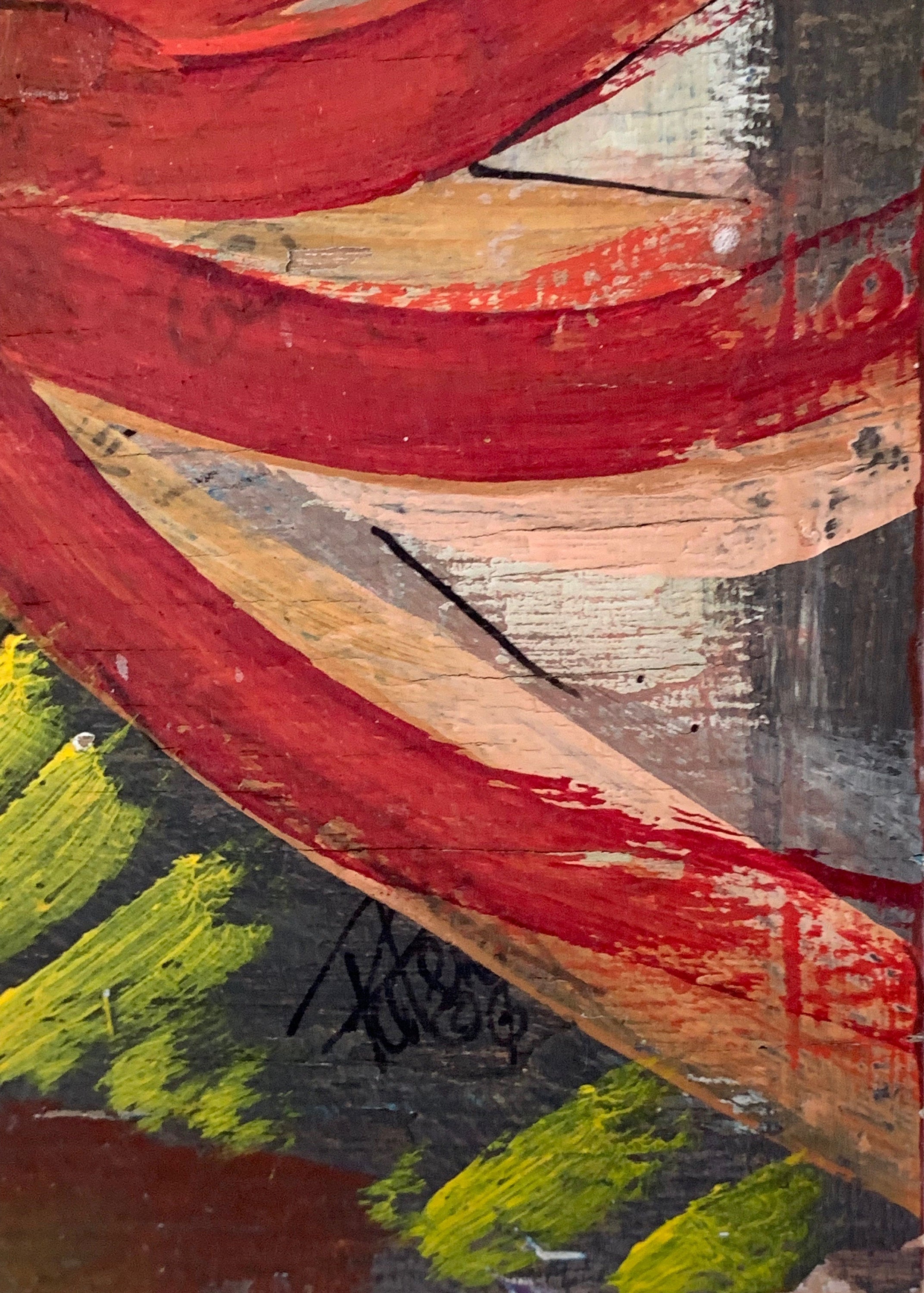 Folk Art on Wood; African American Woman with Headdress