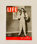 Life Magazine August 12, 1946 "Loretta Young Models A decade of Nightgowns & Pajamas" Vintage Reading Photography Fashion Style Collectible