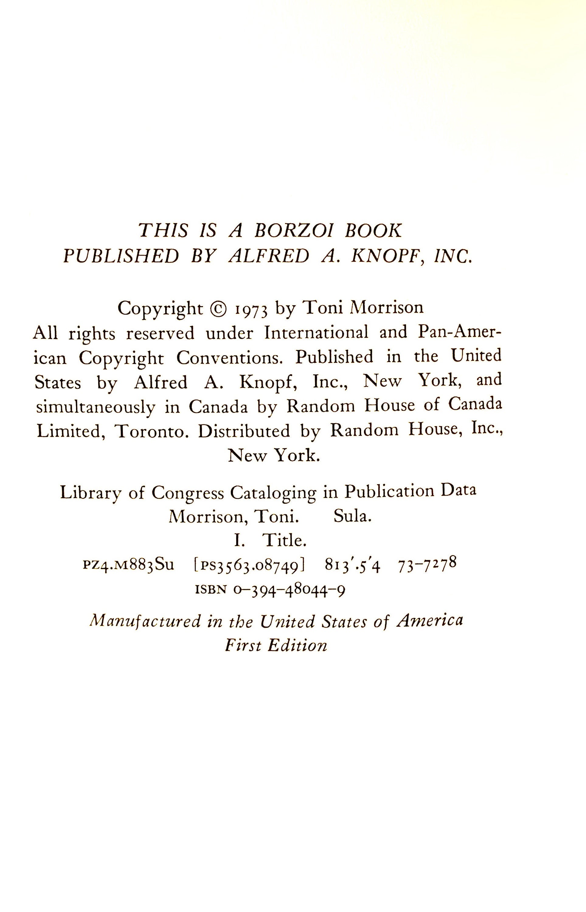Toni Morrison, Sula (First Edition) 1974