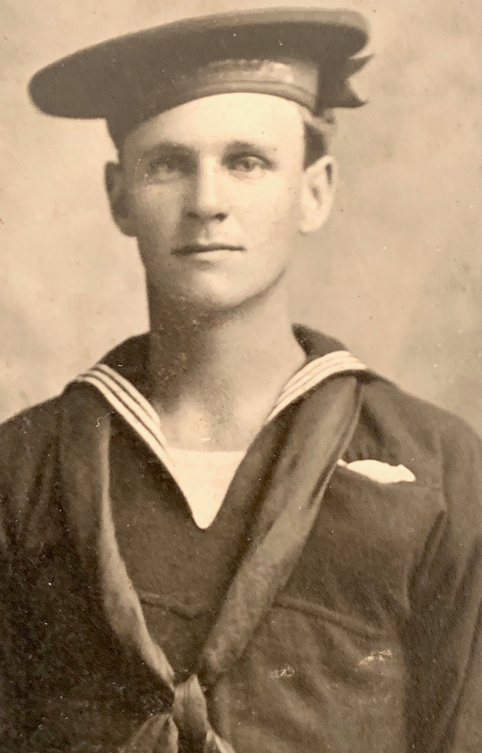 Vintage Black & White Photograph, Portrait of Young Man in Navy Uniform Sailor, Imperial Studio 22 Tremont Row Boston, MA