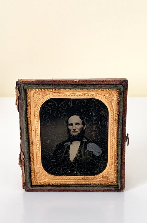 1/4 Plate Ambrotype Collectible Vintage Antique Photograph Bearded Male Portrait
