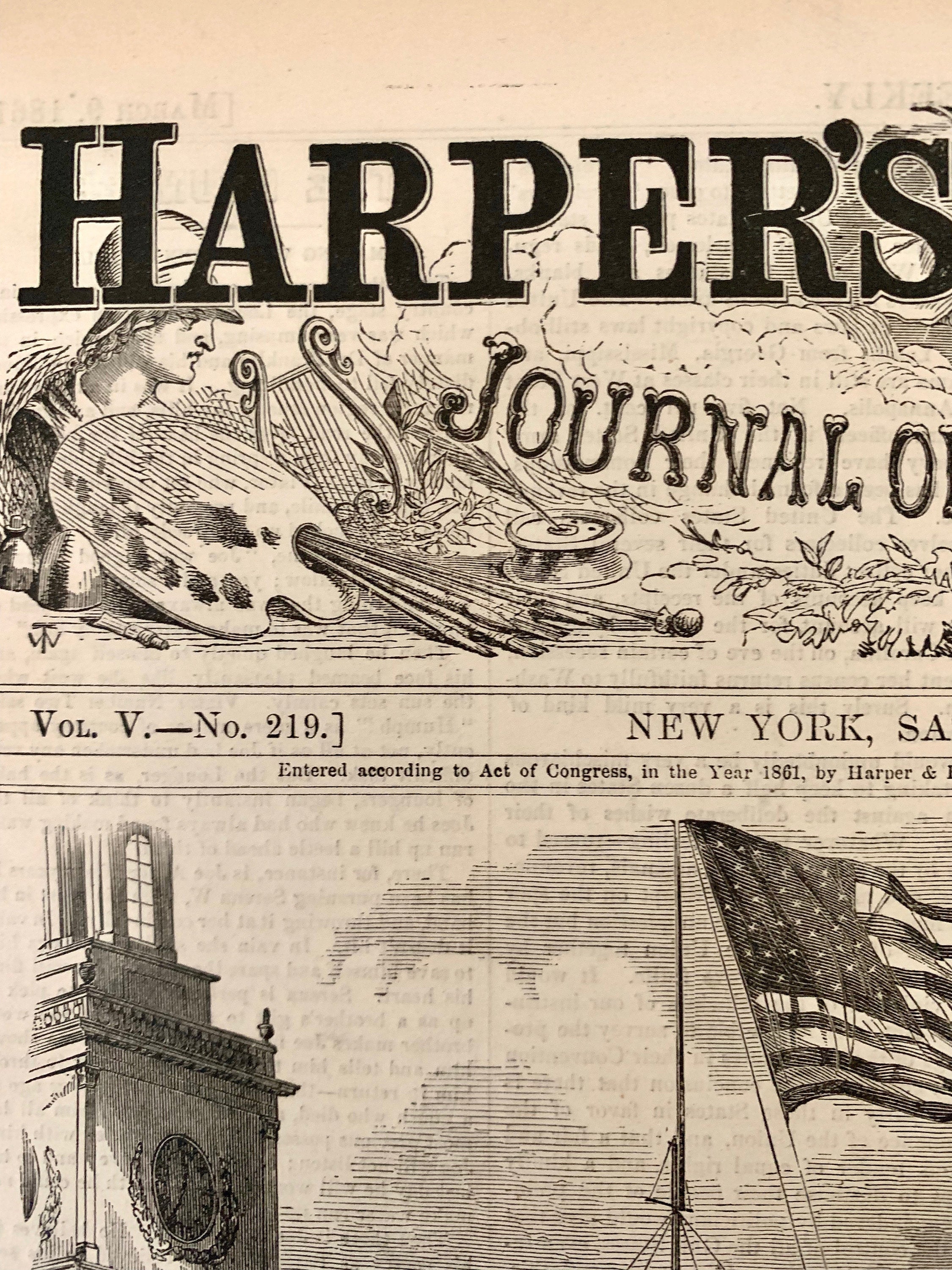 Harper's Weekly Journal President Lincoln Hoisting The American Flag Thirty Four Stars Upon Independence Hall Philadelphia 1861